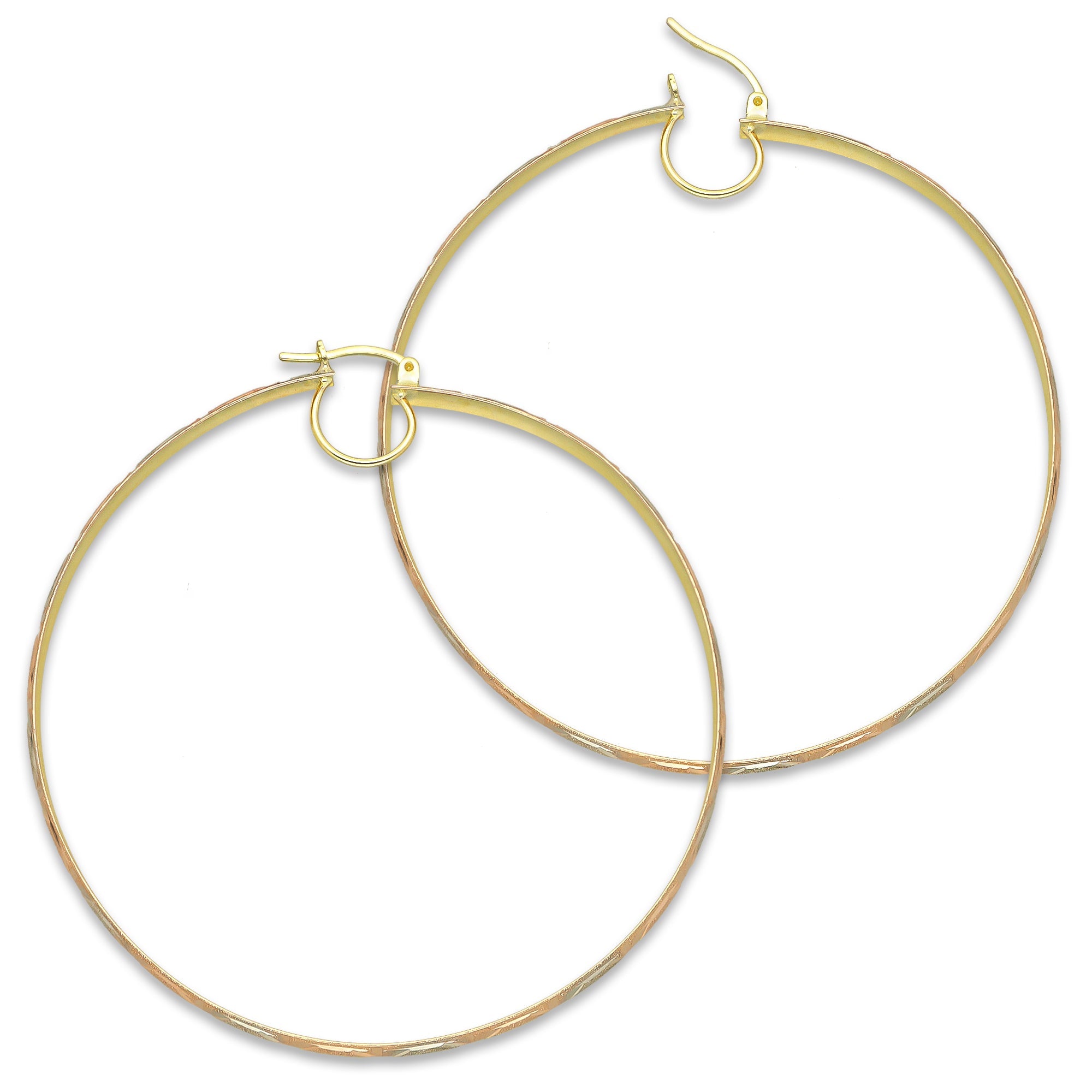 NR14AR019 Arete Arracada Oro Sólido 14K Florentino Diamantado Ancho 4.5 mm DIámetro 6.6 cm