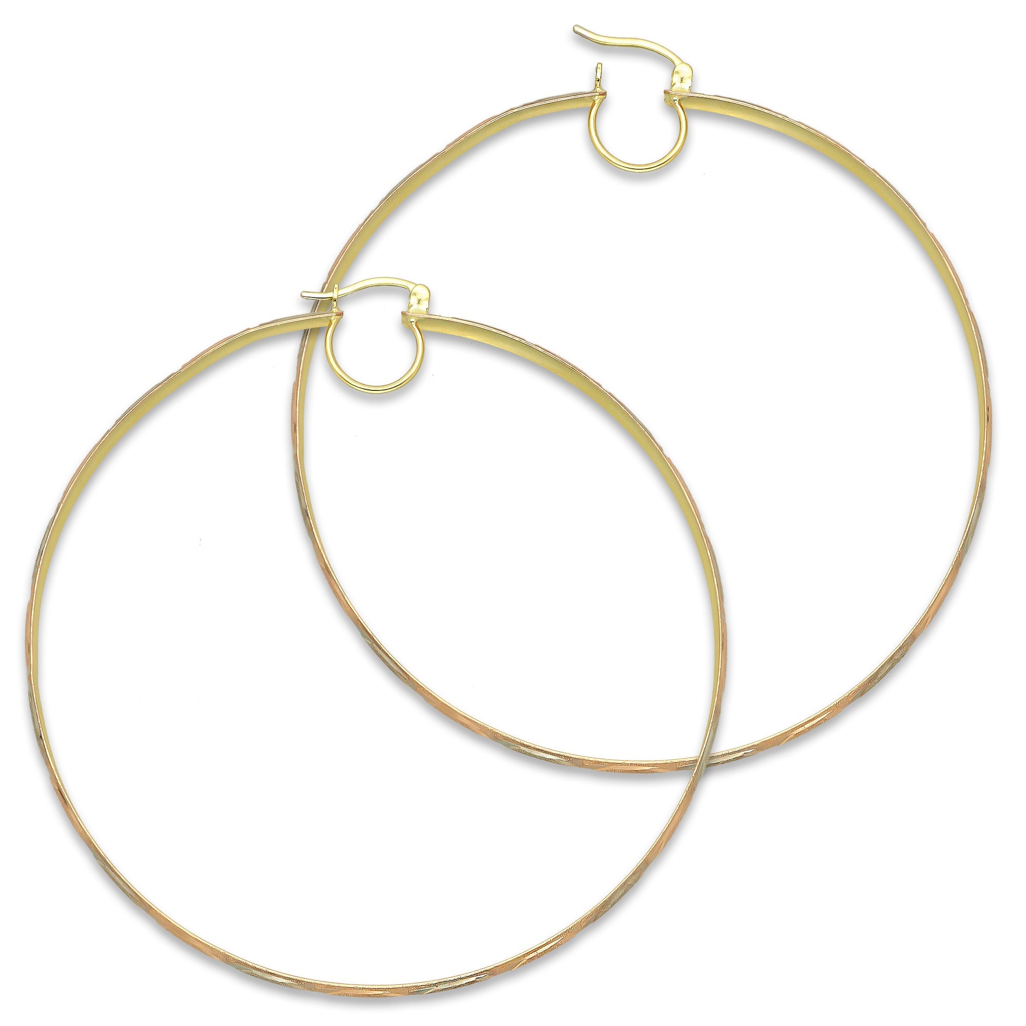 NR14AR020 Arete Arracada Oro Sólido 14K Florentino Diamantado Ancho 4.5 mm DIámetro 7.3 cm