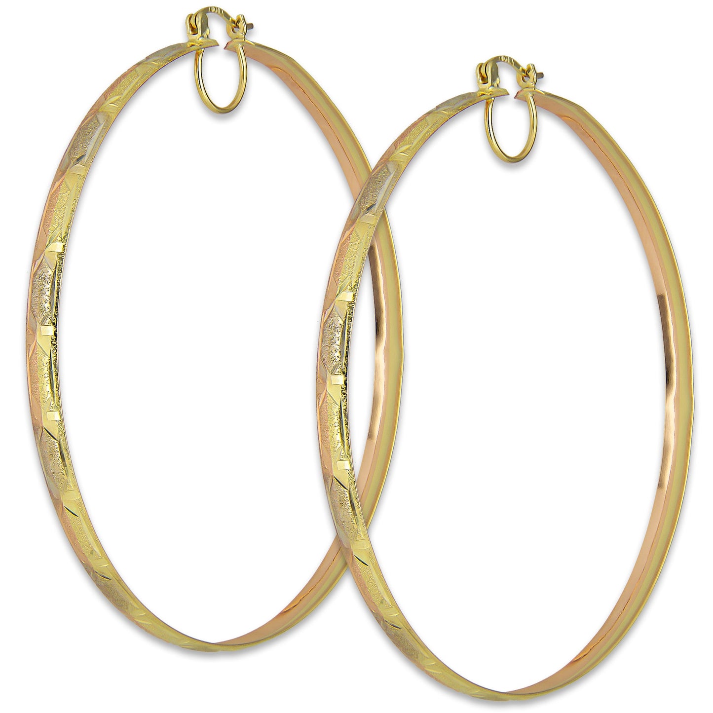 NR14AR020 Arete Arracada Oro Sólido 14K Florentino Diamantado Ancho 4.5 mm DIámetro 7.3 cm