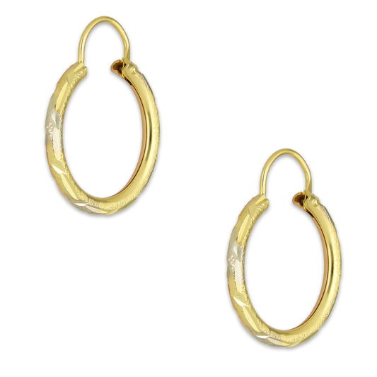 NR14AR021 Arete Arracada Oro Sólido 14K Tubo 2 mm Láser Florentino Diamantado DIámetro 1.7 cm