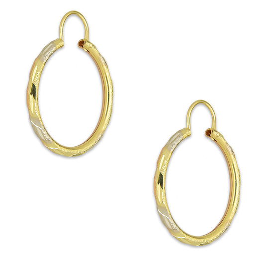 NR14AR022 Arete Arracada Oro Sólido 14K Tubo 2 mm Láser Florentino Diamantado DIámetro 2 cm