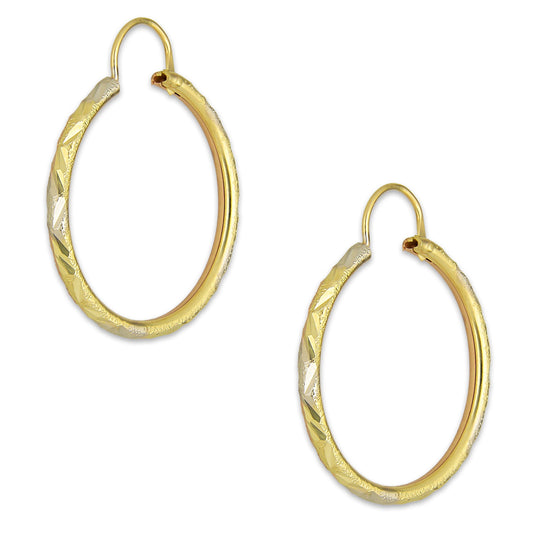 NR14AR023 Arete Arracada Oro Sólido 14K Tubo 2 mm Láser Florentino Diamantado DIámetro 2.4 cm