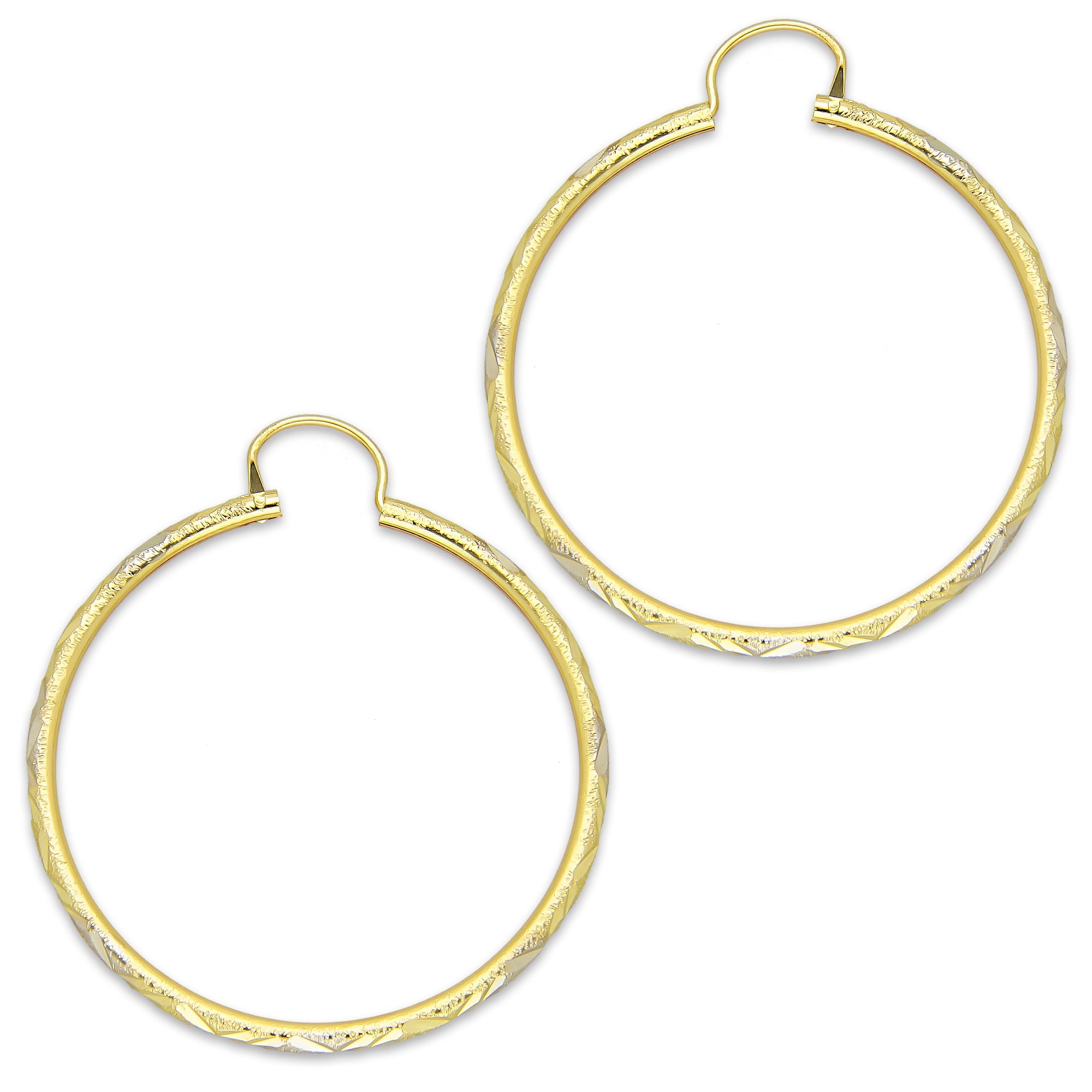 NR14AR025 Arete Arracada Oro Sólido 14K Tubo 2 mm Láser Florentino Diamantado DIámetro 3.6 cm