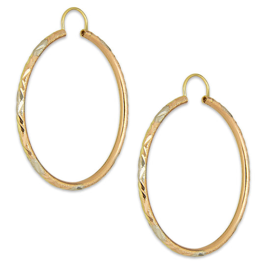 NR14AR025 Arete Arracada Oro Sólido 14K Tubo 2 mm Láser Florentino Diamantado DIámetro 3.6 cm