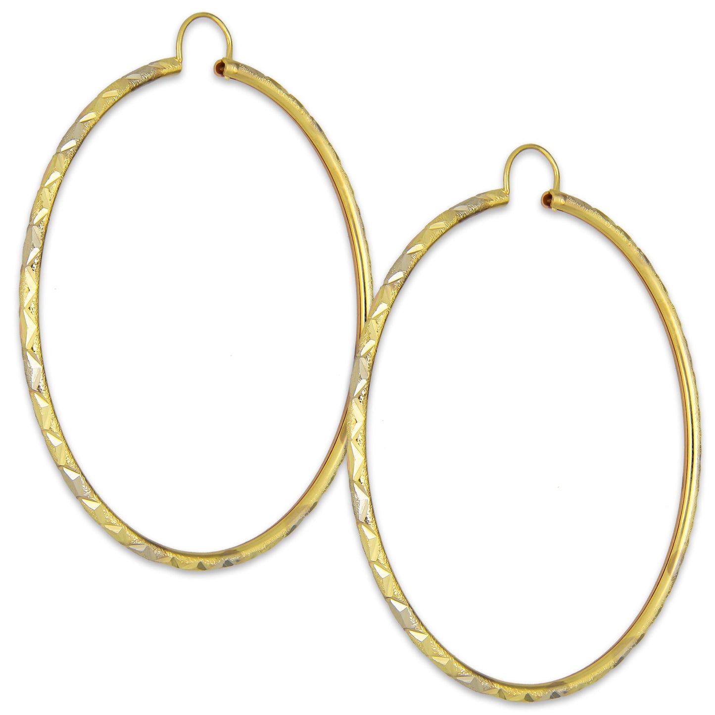 NR14AR027 Arete Arracada Oro Sólido 14K Tubo 2 mm Láser Florentino Diamantado DIámetro 5.2 cm