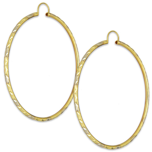 NR14AR027 Arete Arracada Oro Sólido 14K Tubo 2 mm Láser Florentino Diamantado DIámetro 5.2 cm