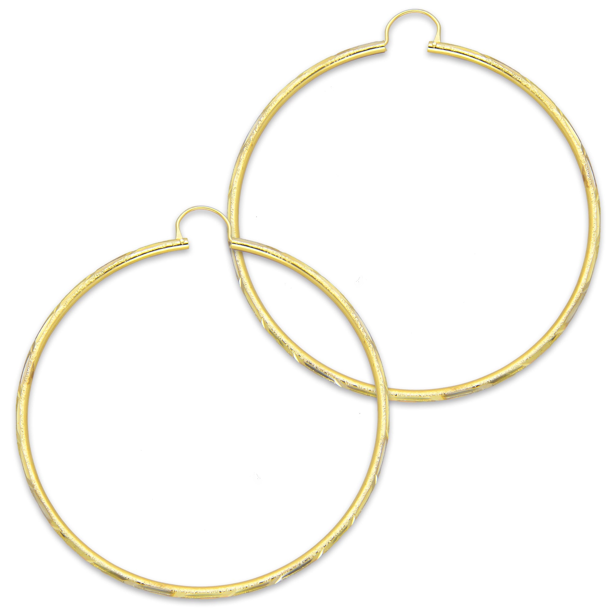 NR14AR028 Arete Arracada Oro Sólido 14K Tubo 2 mm Láser Florentino Diamantado DIámetro 5.8 cm