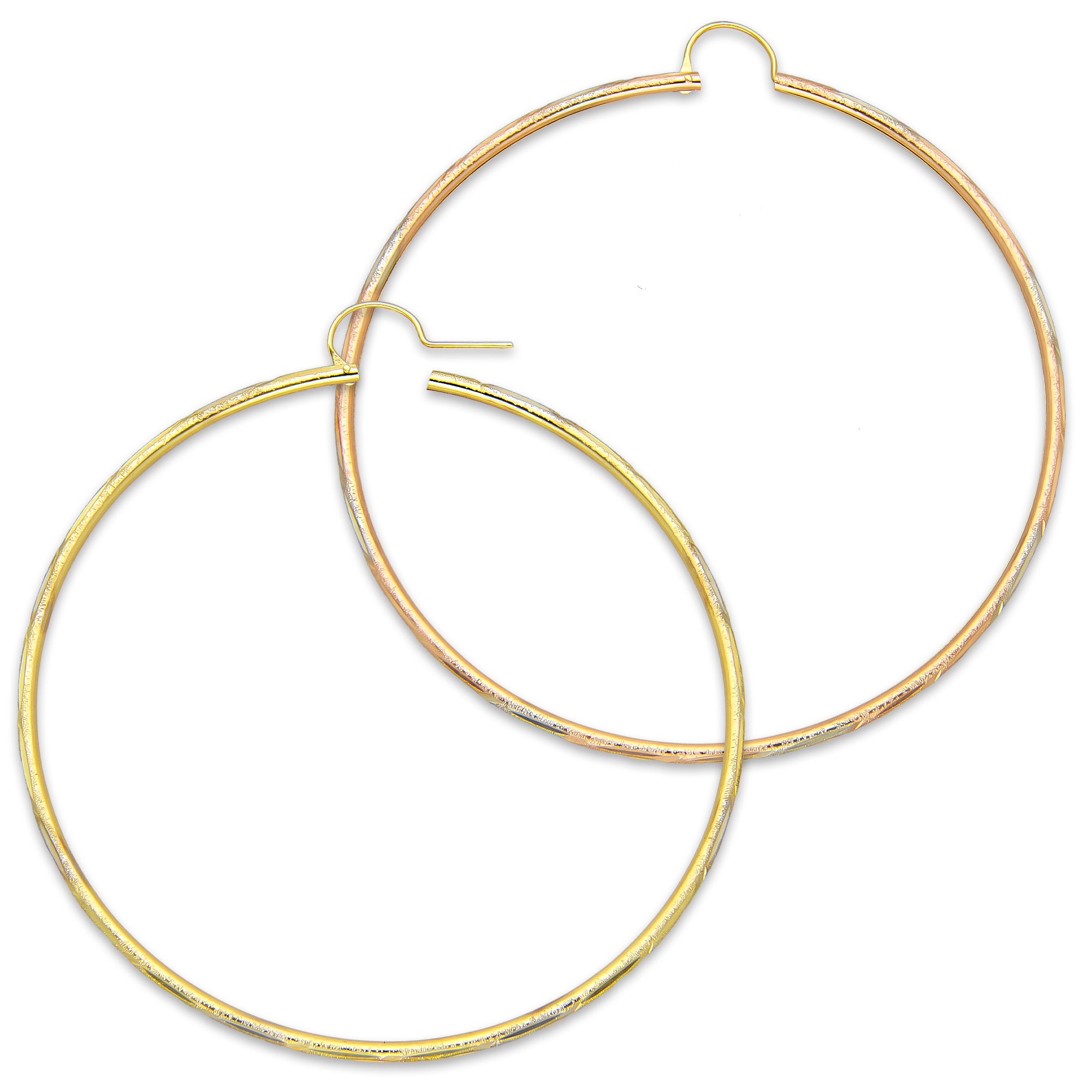 NR14AR029 Arete Arracada Oro Sólido 14K Tubo 2 mm Láser Florentino Diamantado DIámetro 6.9 cm