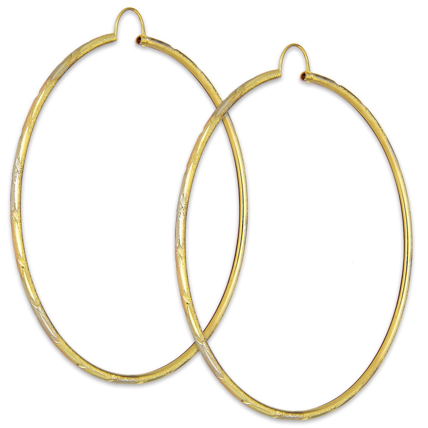 NR14AR029 Arete Arracada Oro Sólido 14K Tubo 2 mm Láser Florentino Diamantado DIámetro 6.9 cm