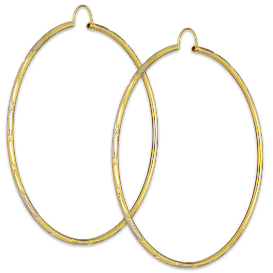 NR14AR029 Arete Arracada Oro Sólido 14K Tubo 2 mm Láser Florentino Diamantado DIámetro 6.9 cm