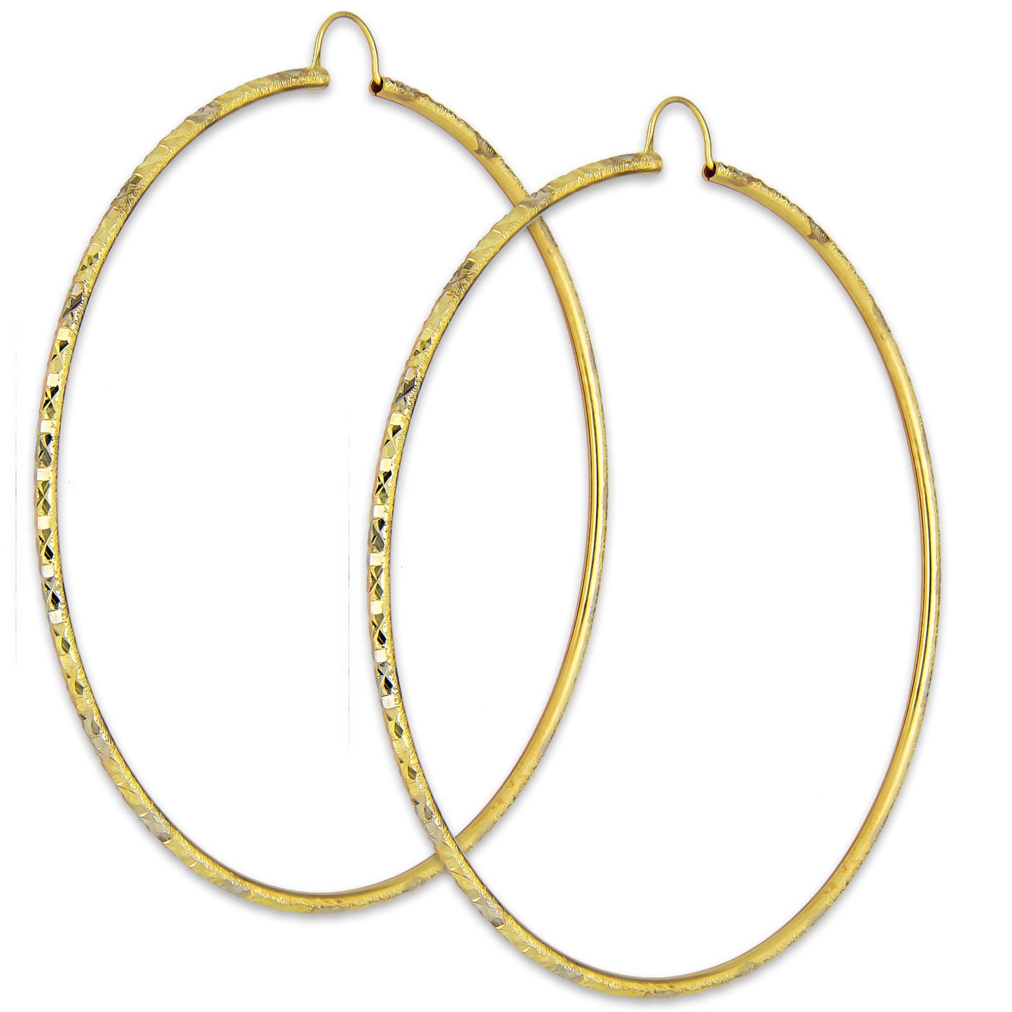 NR14AR030 Arete Arracada Oro Sólido 14K Tubo 2 mm Láser Florentino Diamantado DIámetro 7.4 cm