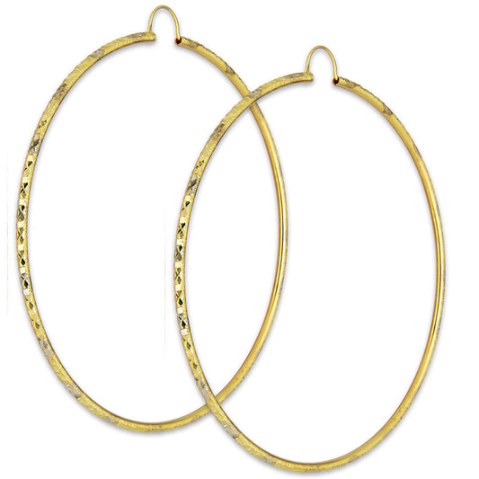 NR14AR030 Arete Arracada Oro Sólido 14K Tubo 2 mm Láser Florentino Diamantado DIámetro 7.4 cm