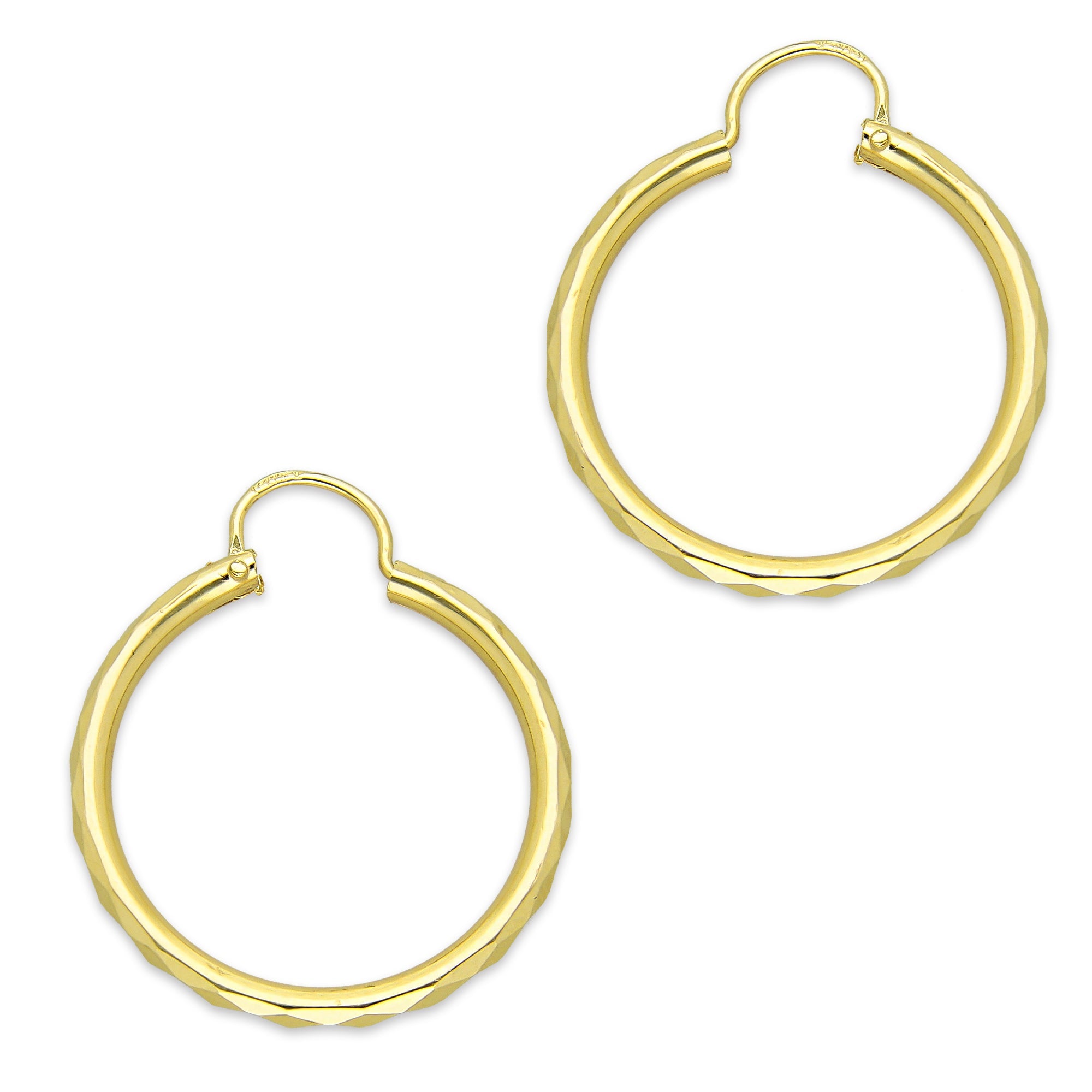 NR14AR032 Arete Arracada Oro Sólido 14K Facetada Tubo 2.5 mm Diámetro 2.5 cm
