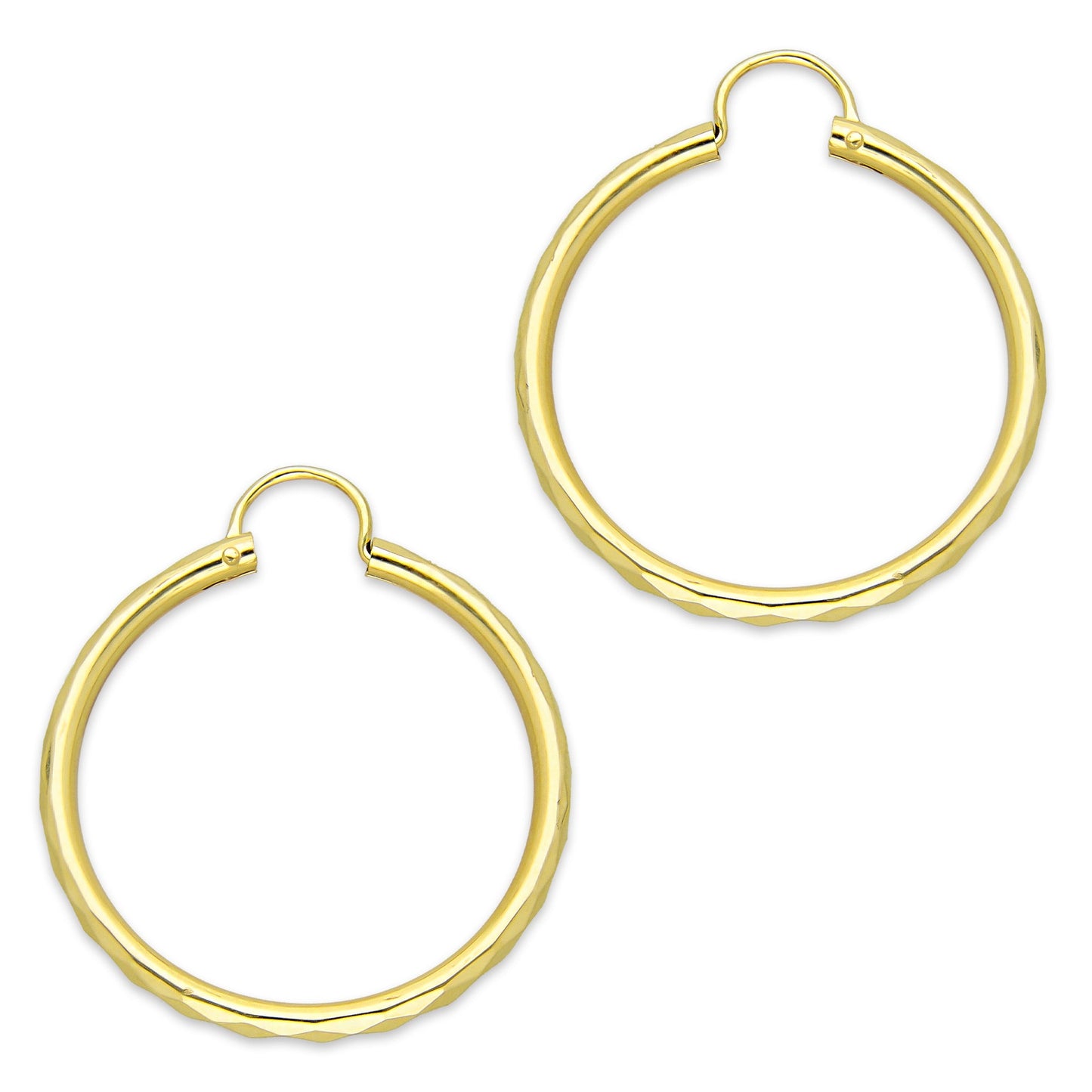 NR14AR033 Arete Arracada Oro Sólido 14K Facetada Tubo 2.5 mm Diámetro 3 cm