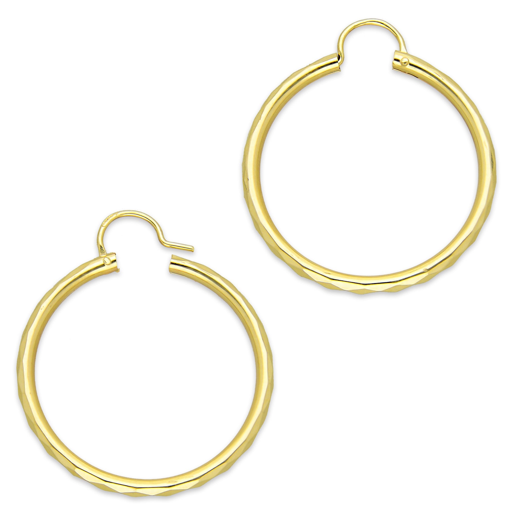NR14AR033 Arete Arracada Oro Sólido 14K Facetada Tubo 2.5 mm Diámetro 3 cm