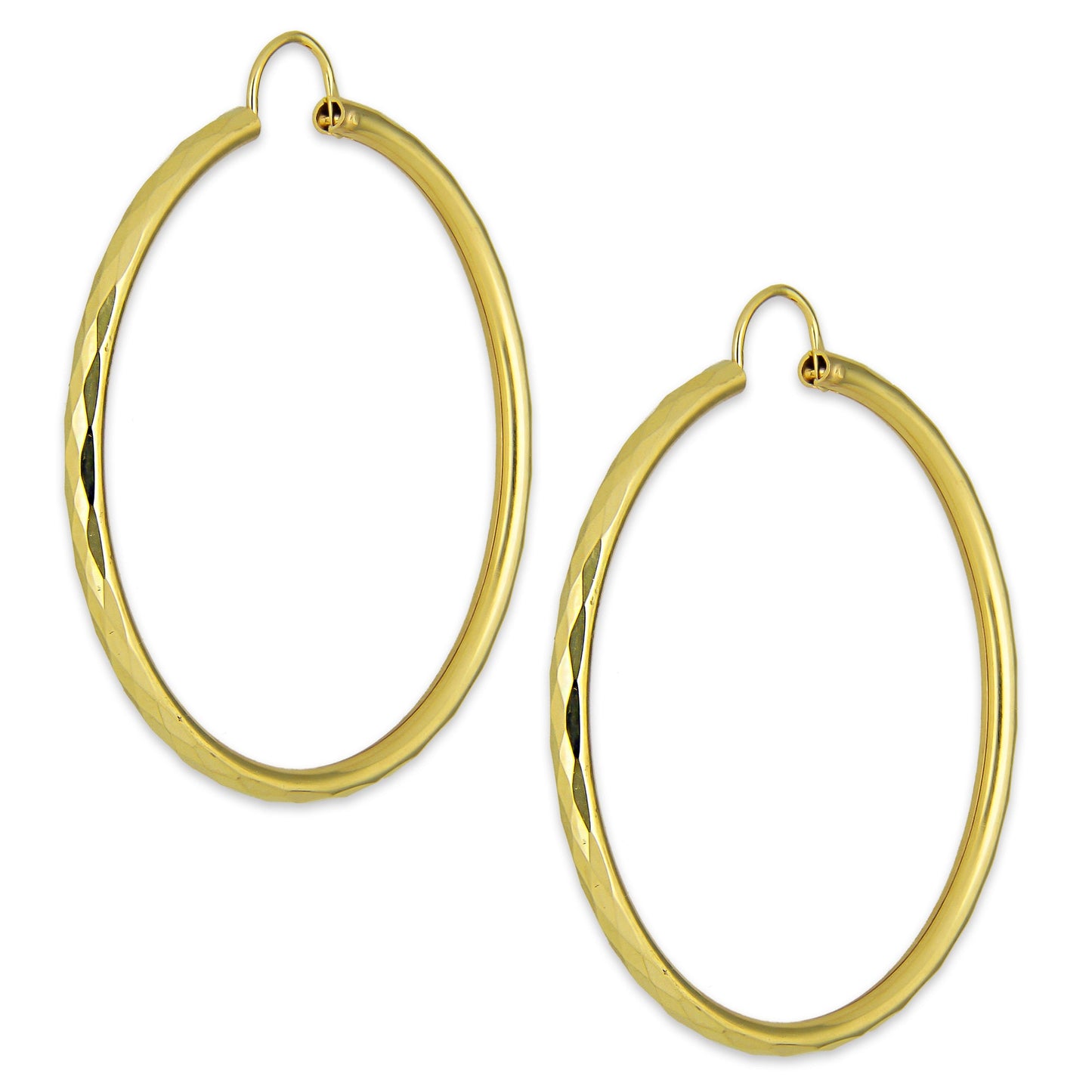 NR14AR035 Arete Arracada Oro Sólido 14K Facetada Tubo 2.5 mm Diámetro 4.3 cm