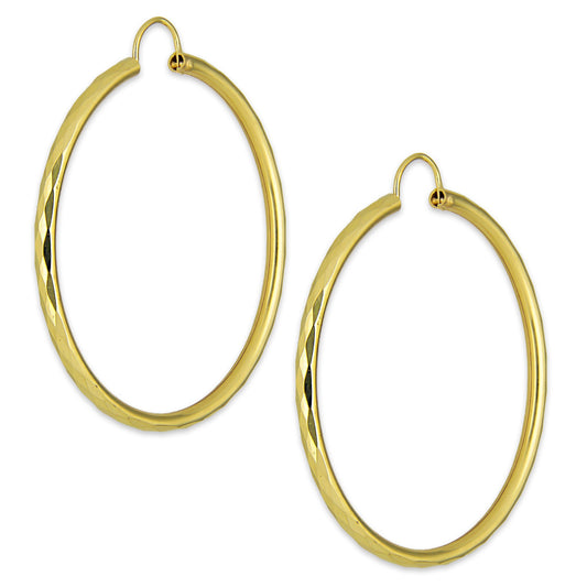 NR14AR035 Arete Arracada Oro Sólido 14K Facetada Tubo 2.5 mm Diámetro 4.3 cm