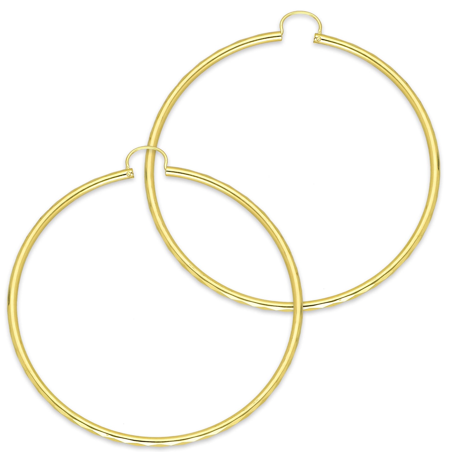 NR14AR038 Arete Arracada Oro Sólido 14K Facetada Tubo 2.5 mm Diámetro 7 cm