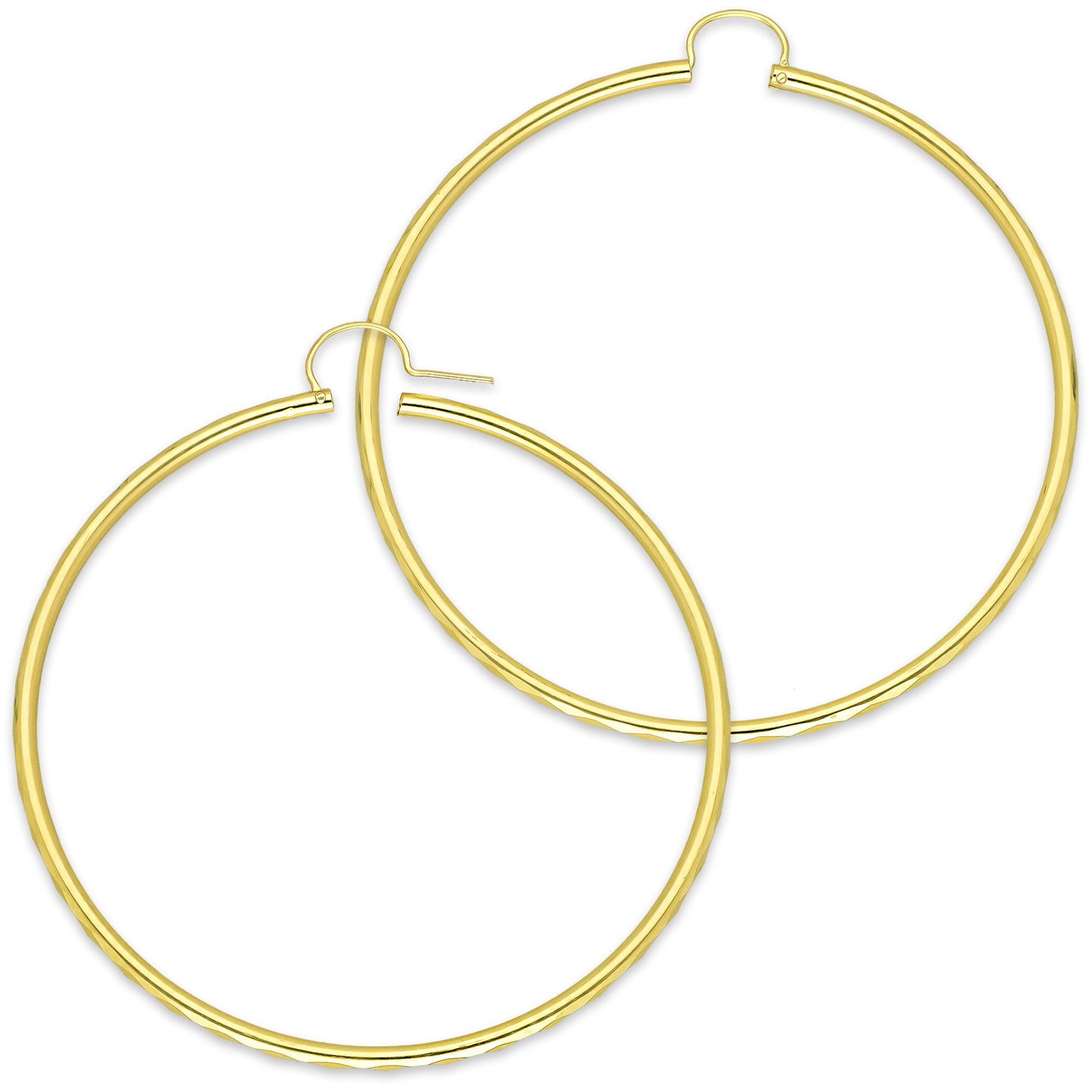 NR14AR038 Arete Arracada Oro Sólido 14K Facetada Tubo 2.5 mm Diámetro 7 cm