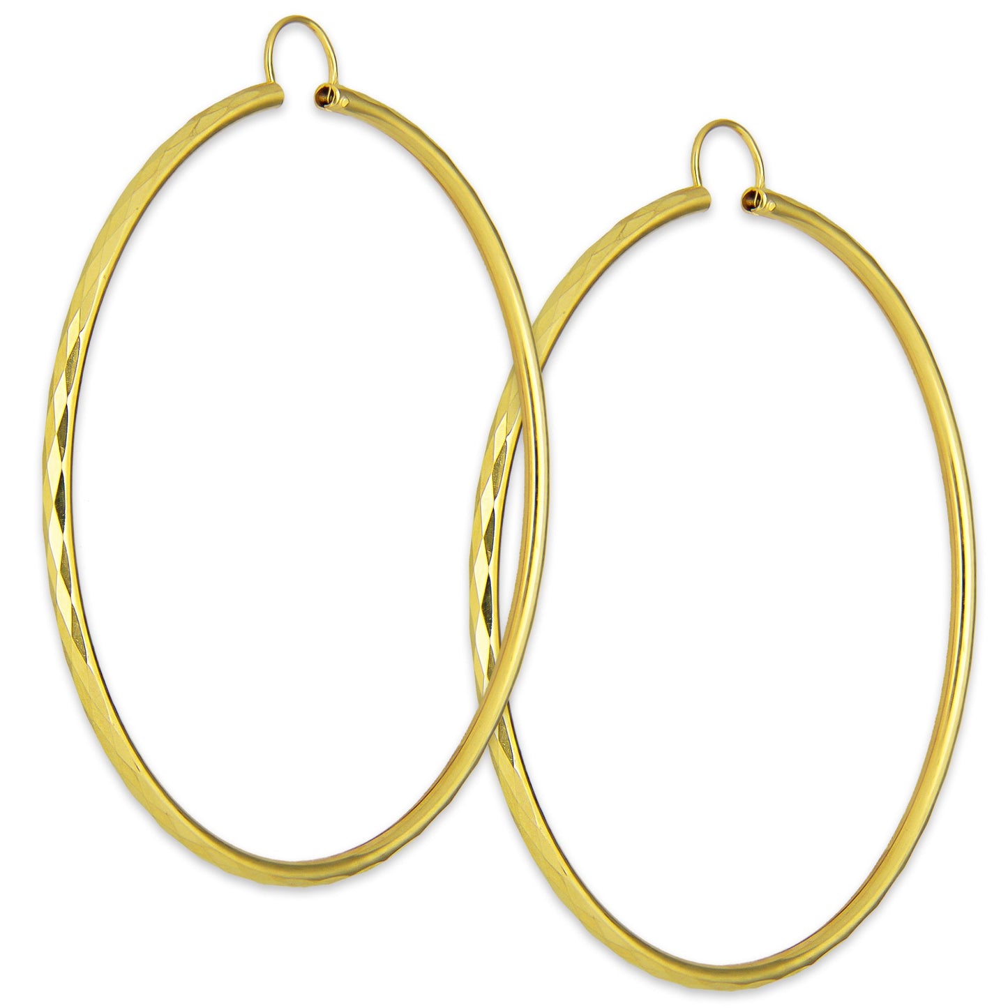 NR14AR038 Arete Arracada Oro Sólido 14K Facetada Tubo 2.5 mm Diámetro 7 cm
