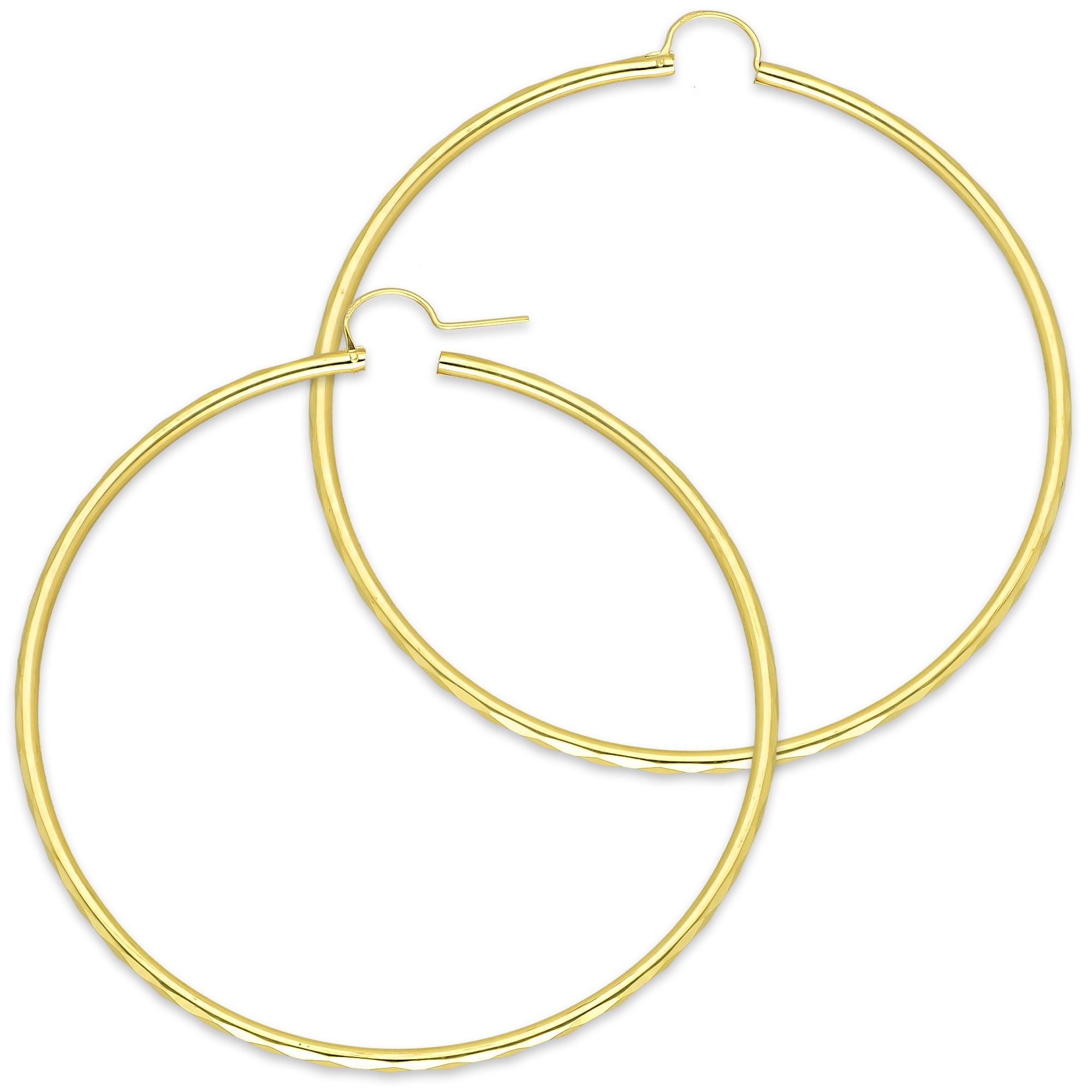 NR14AR039 Arete Arracada Oro Sólido 14K Facetada Tubo 2.5 mm Diámetro 7.5 cm