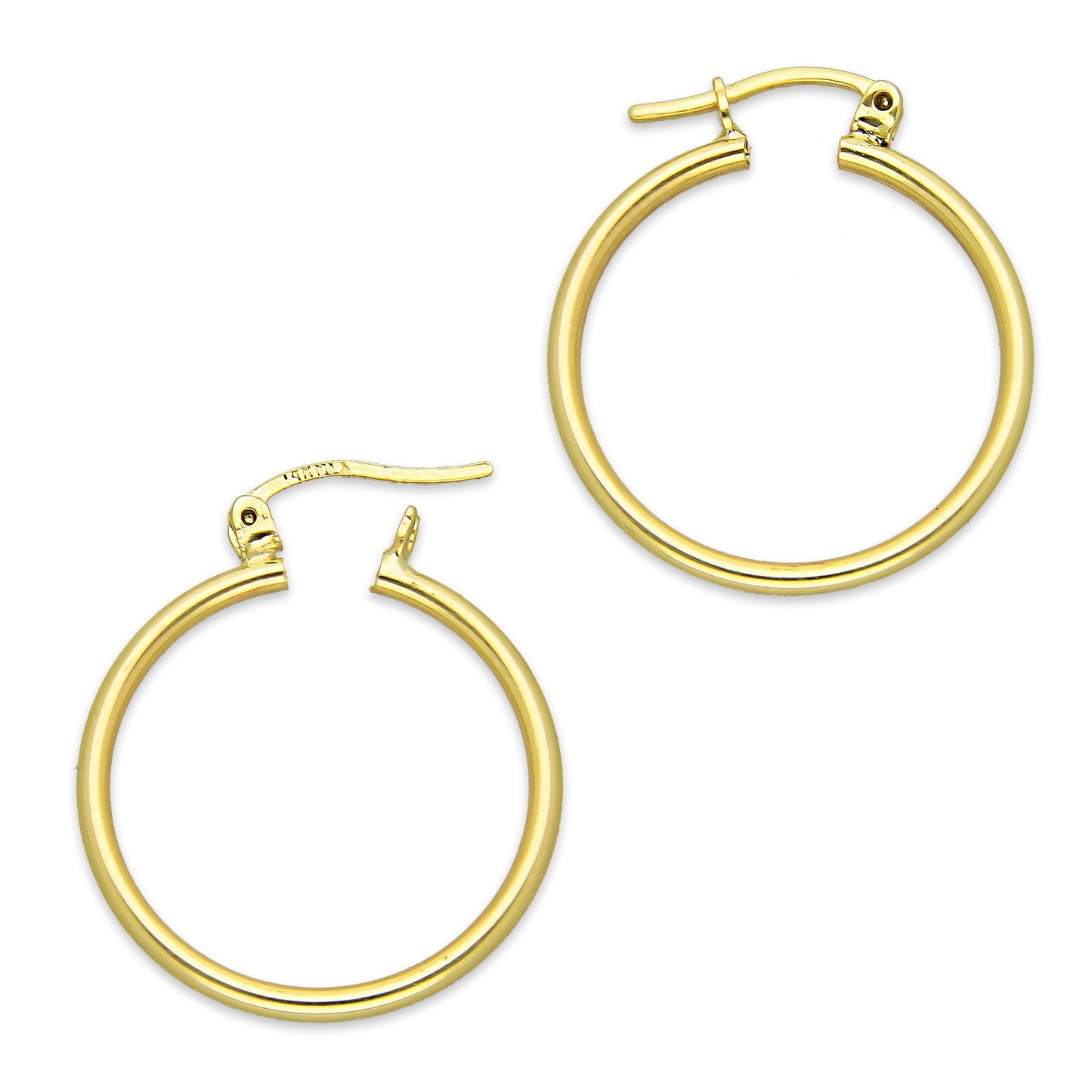 NR14AR042 Arete Arracada Oro Sólido 14K Tubo Liso 2 mm Diámetro 2.3 cm