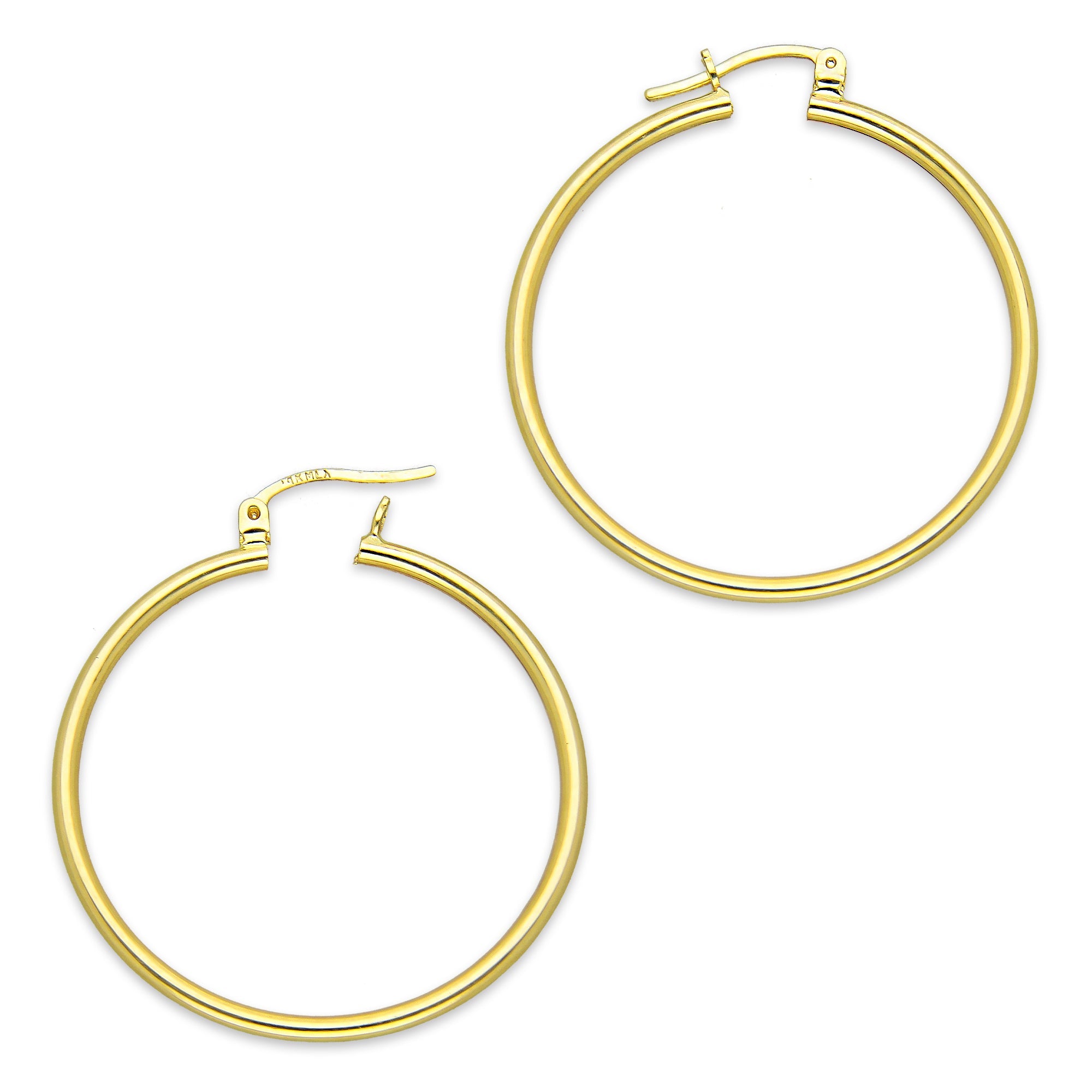NR14AR043 Arete Arracada Oro Sólido 14K Tubo Liso 2 mm Diámetro 3 cm