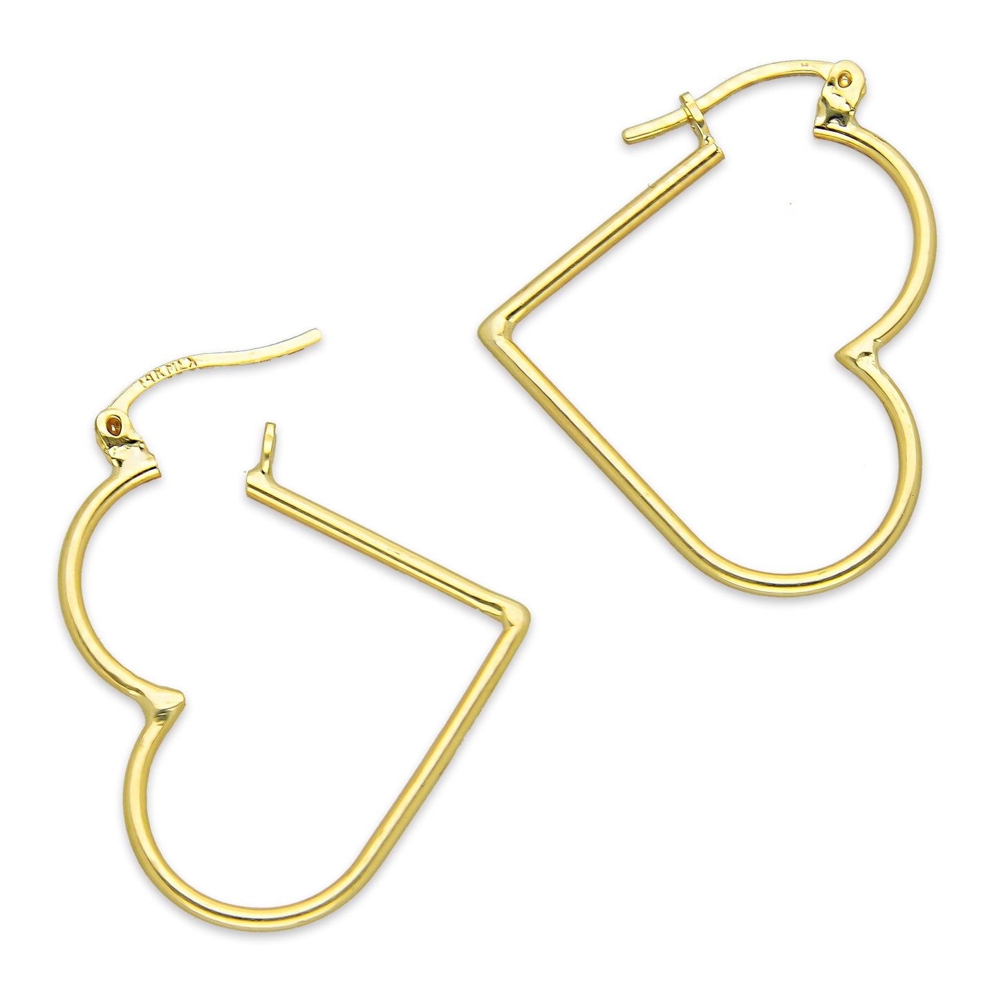NR14AR047 Arete Arracada Oro Sólido 14K Corazón Liso Diámetro 3.4 cm