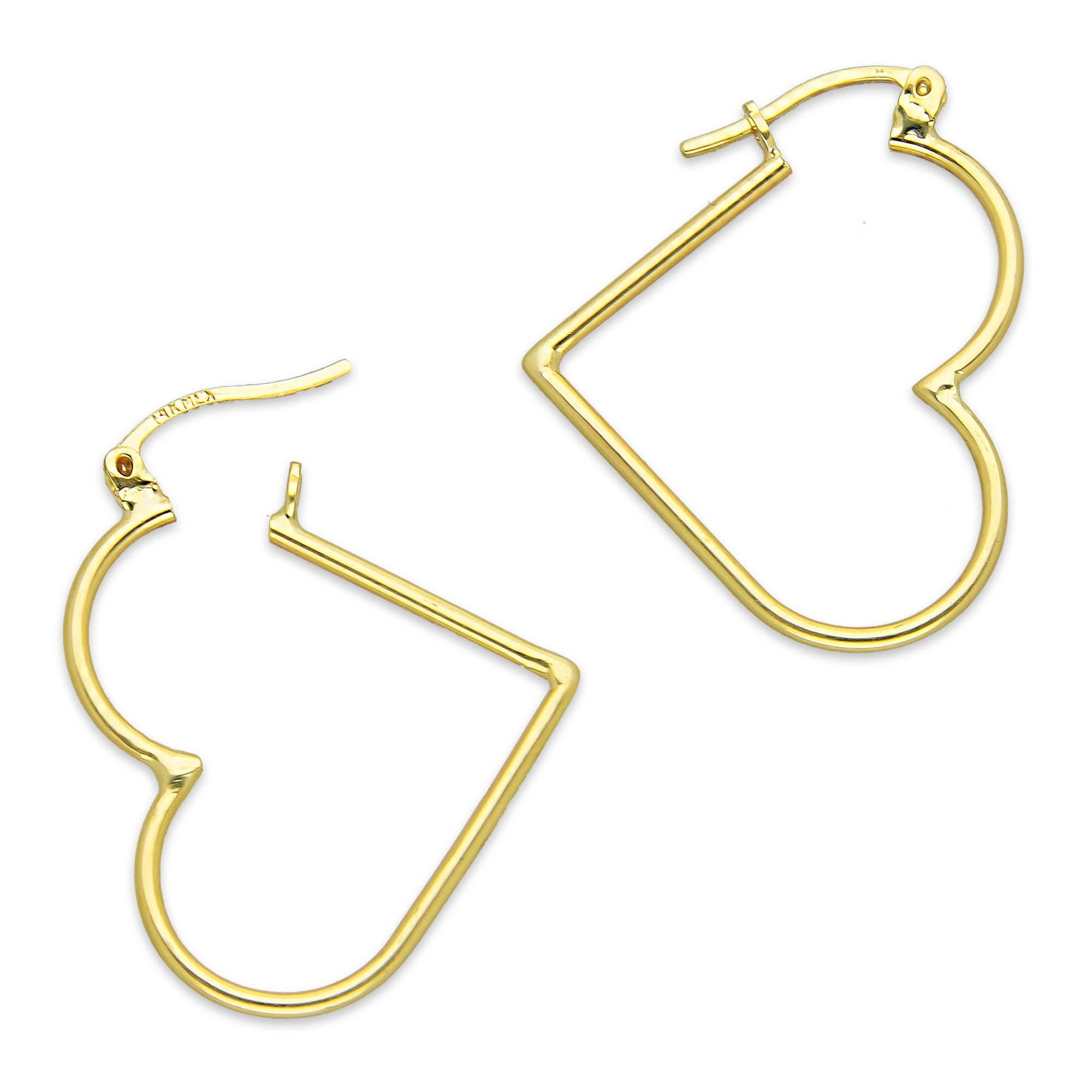 NR14AR047 Arete Arracada Oro Sólido 14K Corazón Liso Diámetro 3.4 cm