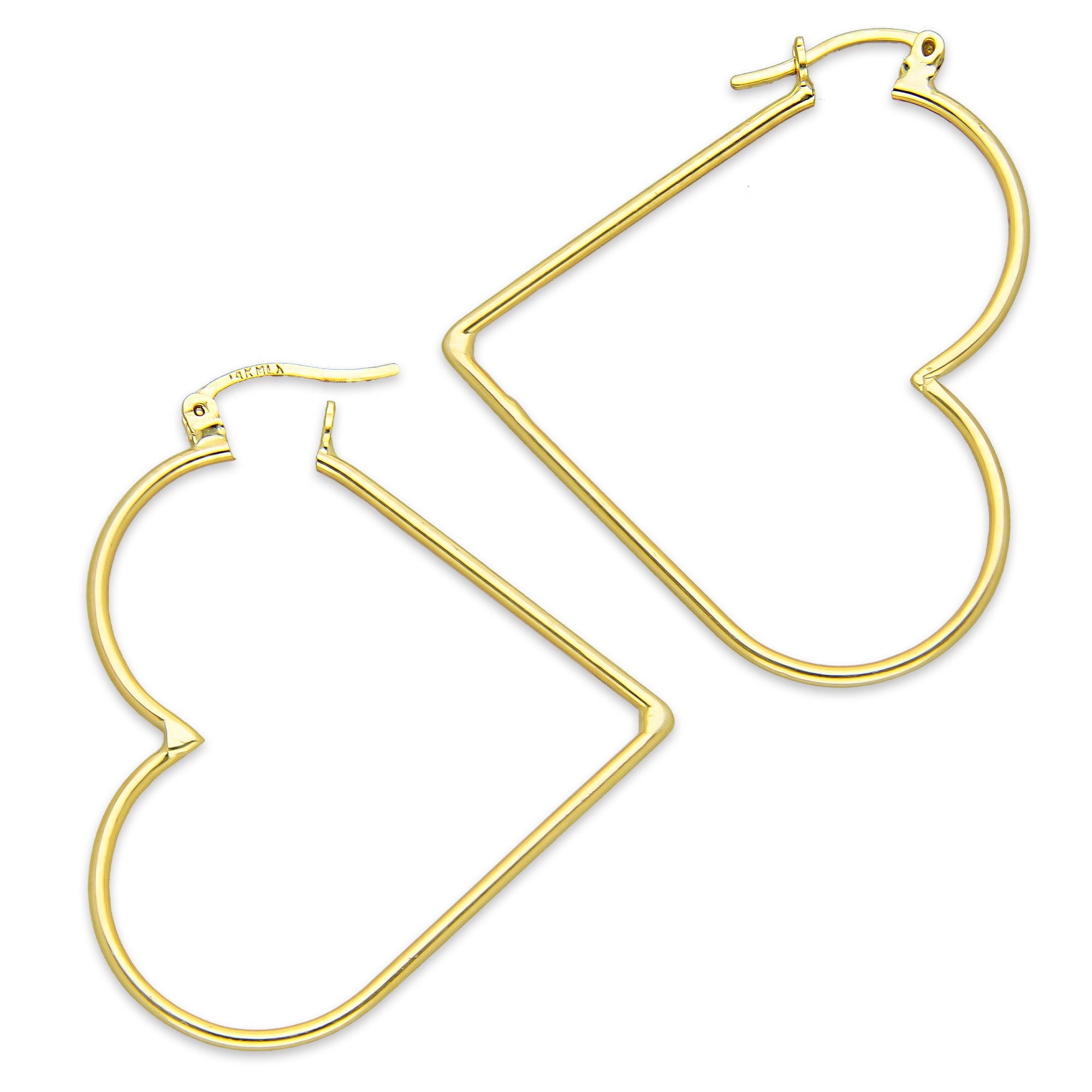 NR14AR048 Arete Arracada Oro Sólido 14K Corazón Liso Diámetro 4 cm