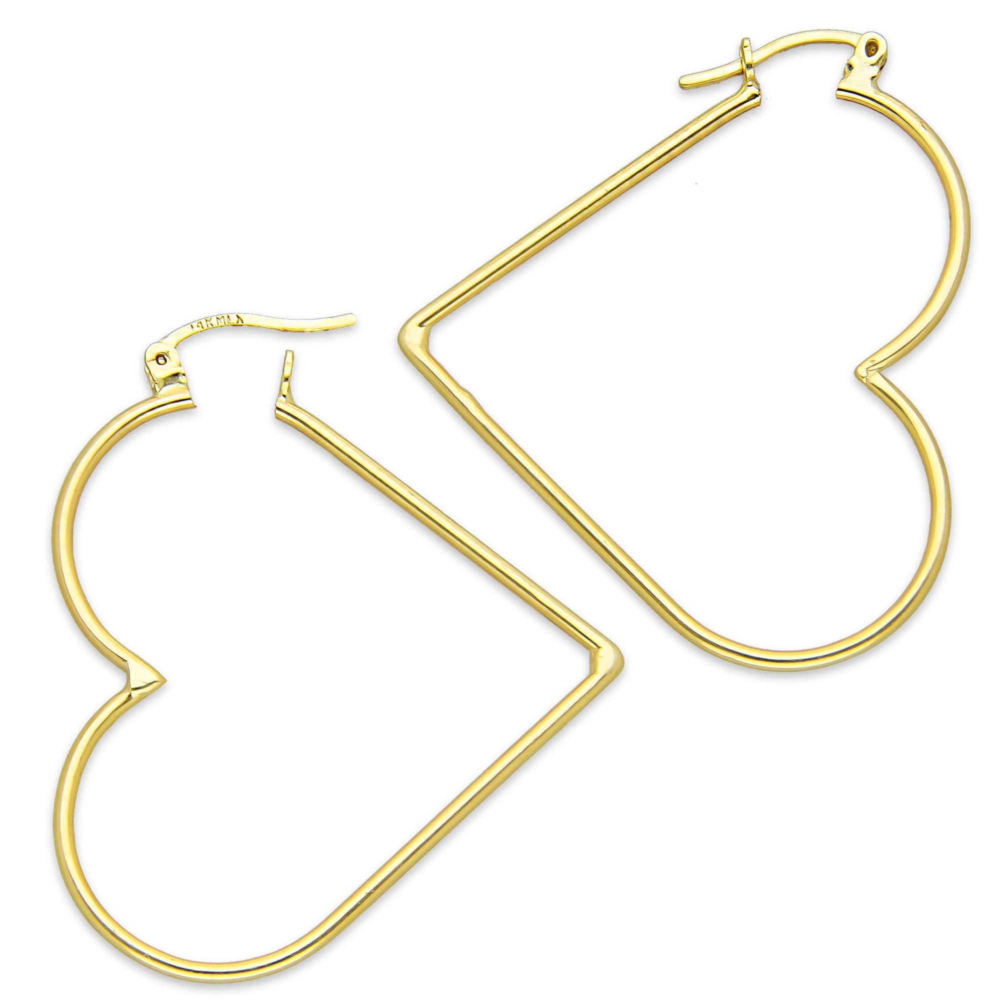 NR14AR049 Arete Arracada Oro Sólido 14K Corazón Liso Diámetro 4.6 cm