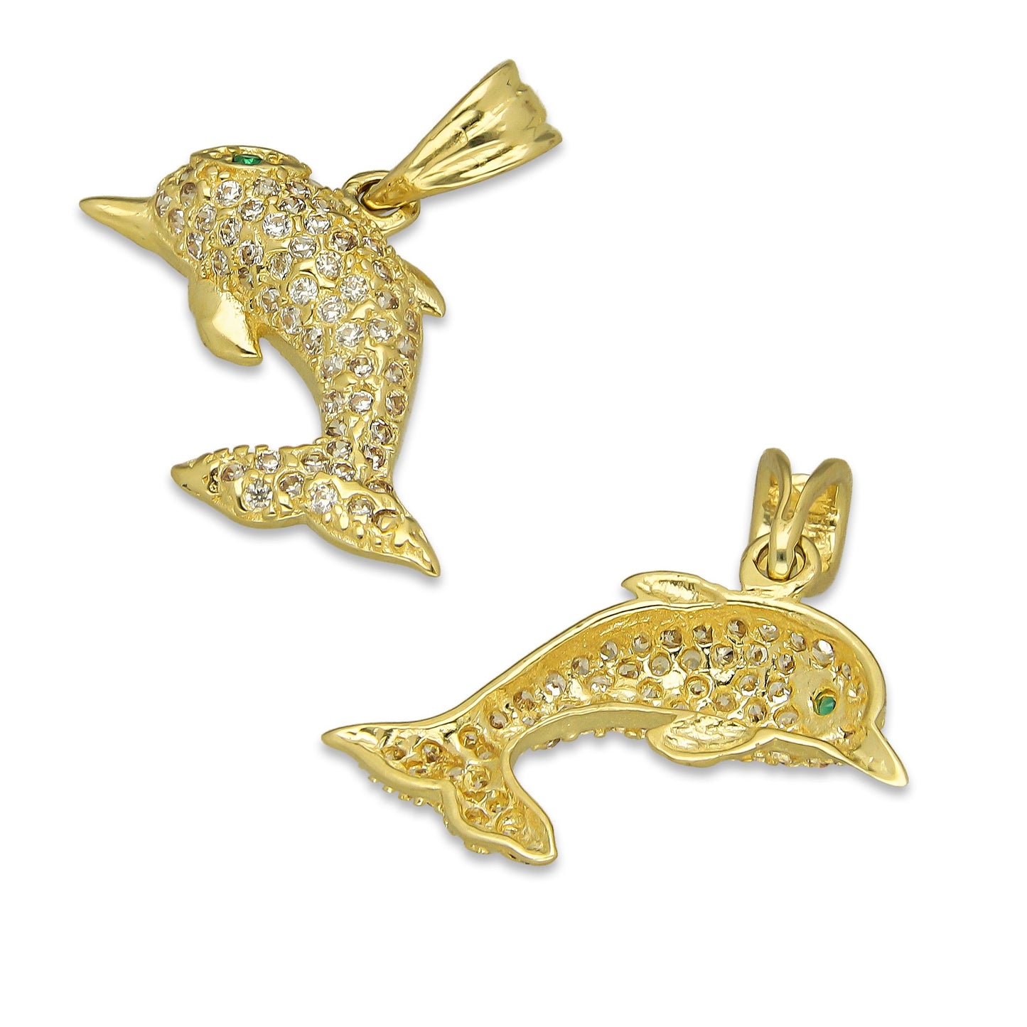 NR14DJ134 Dije Oro Sólido 14K Delfin Pavé 2 cm x 2.3 cm