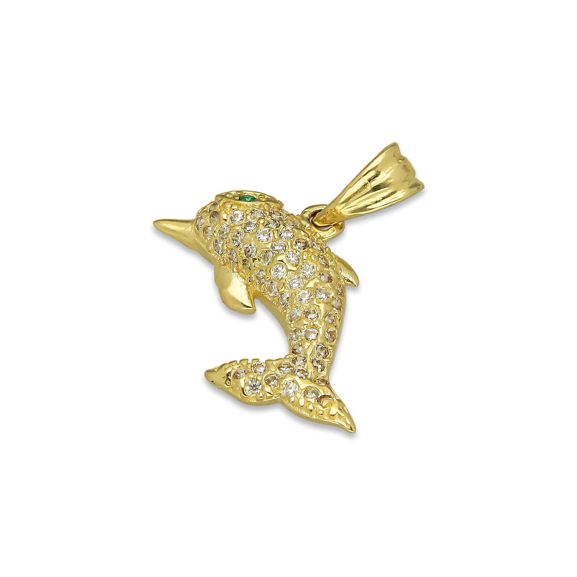 NR14DJ134 Dije Oro Sólido 14K Delfin Pavé 2 cm x 2.3 cm