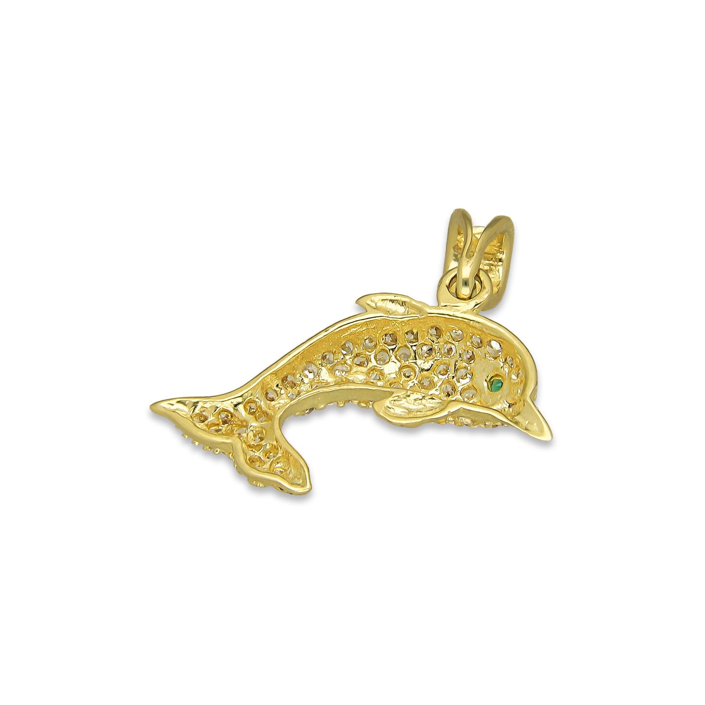 NR14DJ134 Dije Oro Sólido 14K Delfin Pavé 2 cm x 2.3 cm