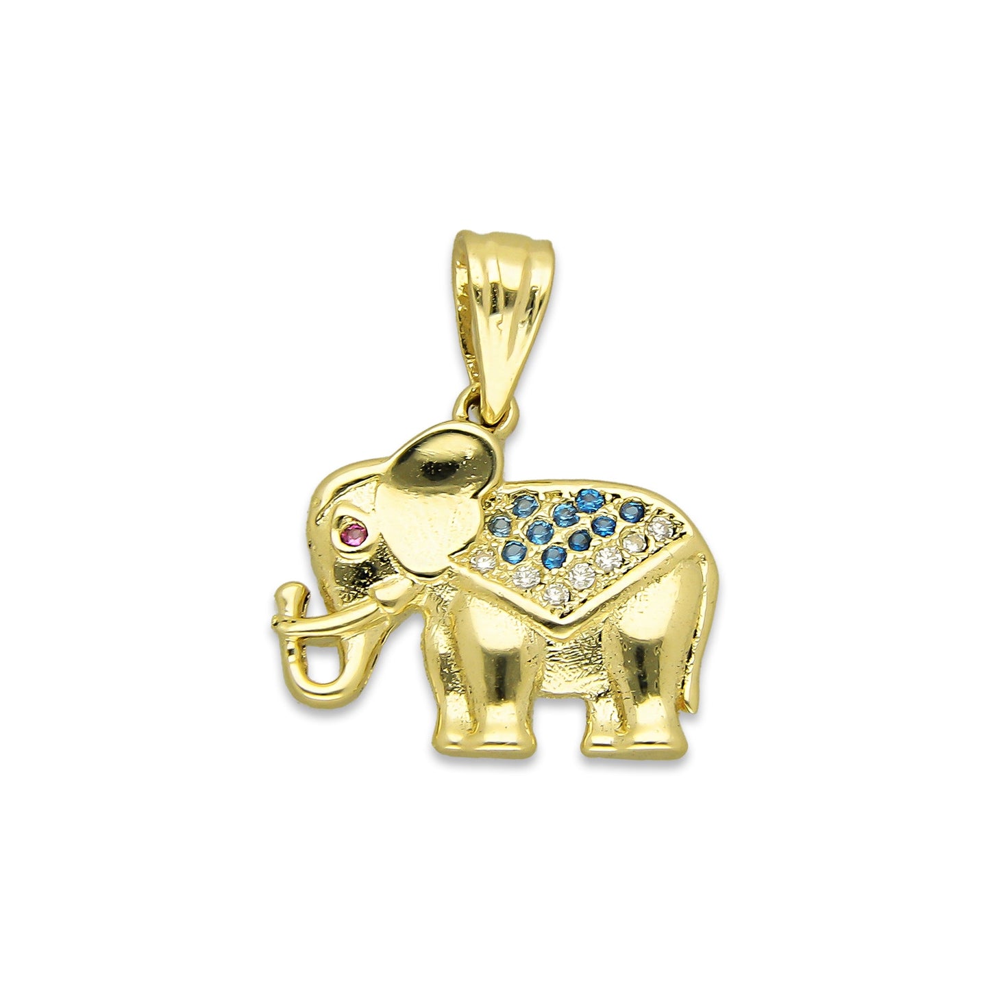 NR14DJ138 Dije Oro Sólido 14K Elefante Manto ZIrconias Verdes 1.7 cm x 2 cm