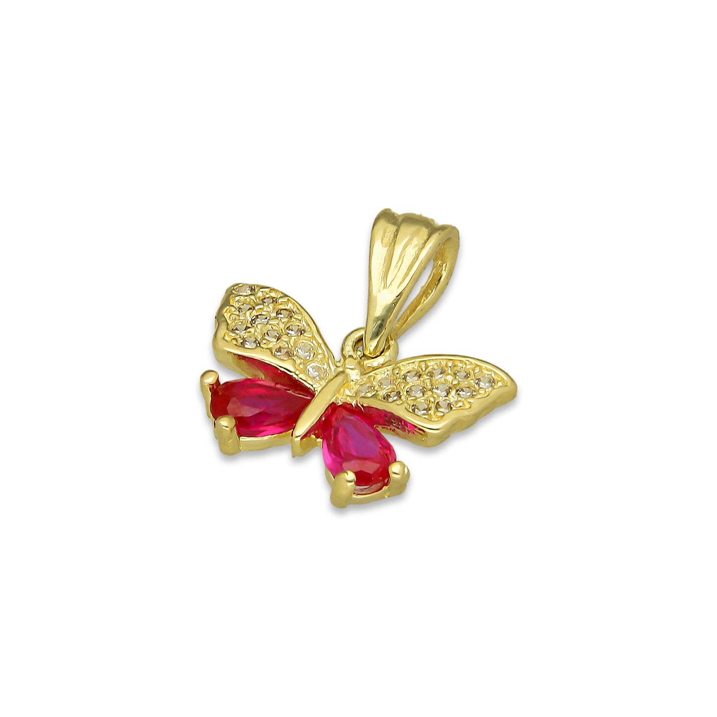 NR14DJ139 Dije Oro Sólido 14K Mariposa 2 P Gota 1.4 cm x 1.5 cm