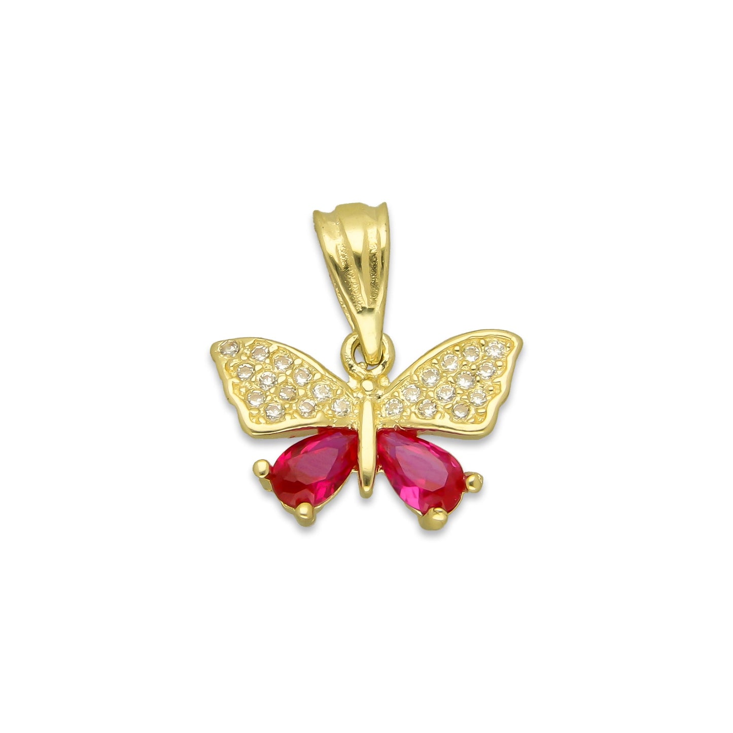 NR14DJ139 Dije Oro Sólido 14K Mariposa 2 P Gota 1.4 cm x 1.5 cm