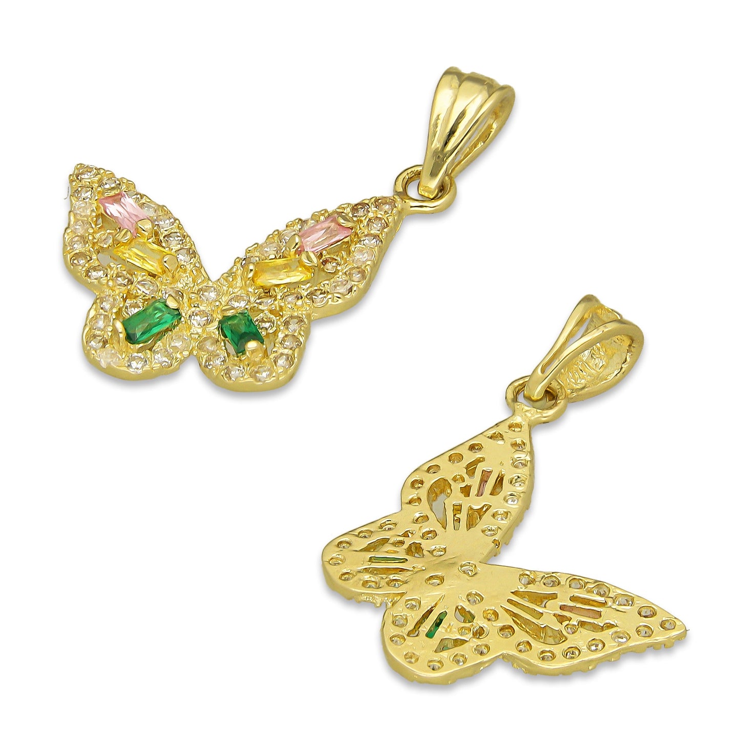 NR14DJ140 Dije Oro Sólido 14K Mariposa Baguette Multicolor 1.9 cm x 2.6 cm