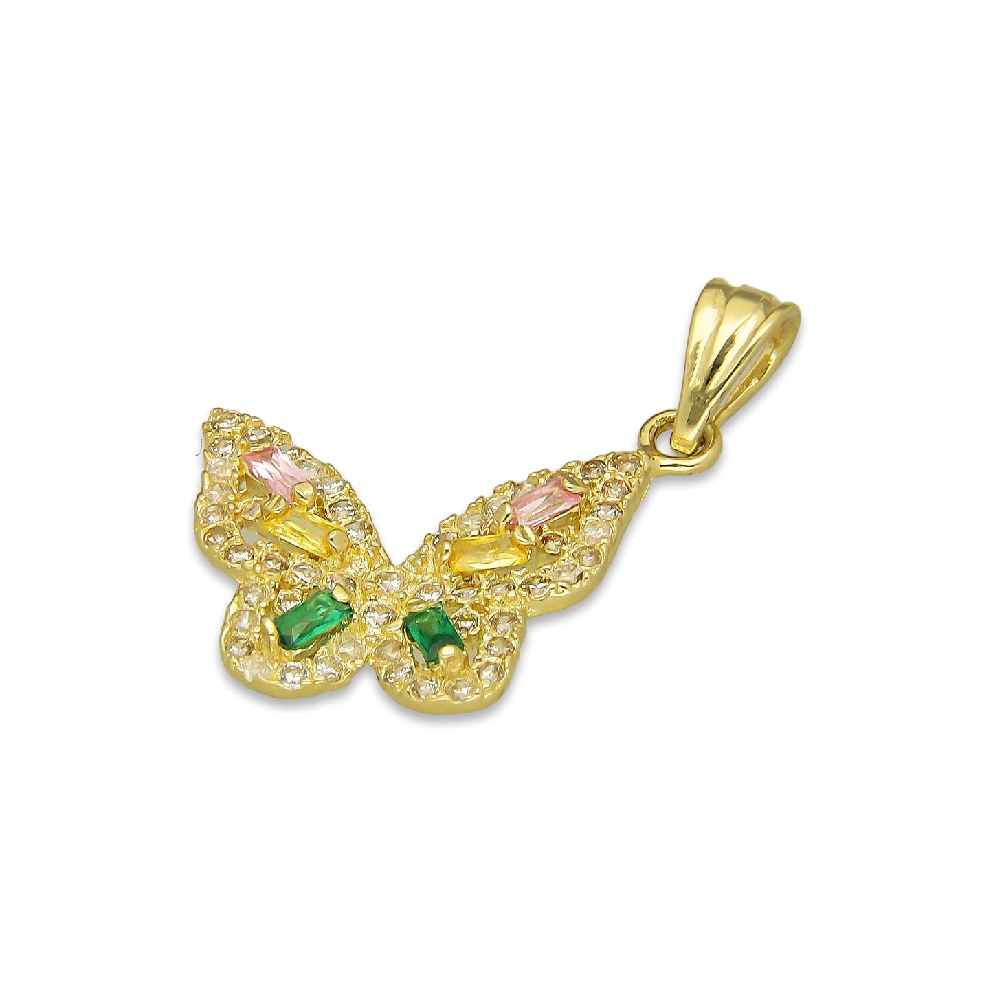 NR14DJ140 Dije Oro Sólido 14K Mariposa Baguette Multicolor 1.9 cm x 2.6 cm