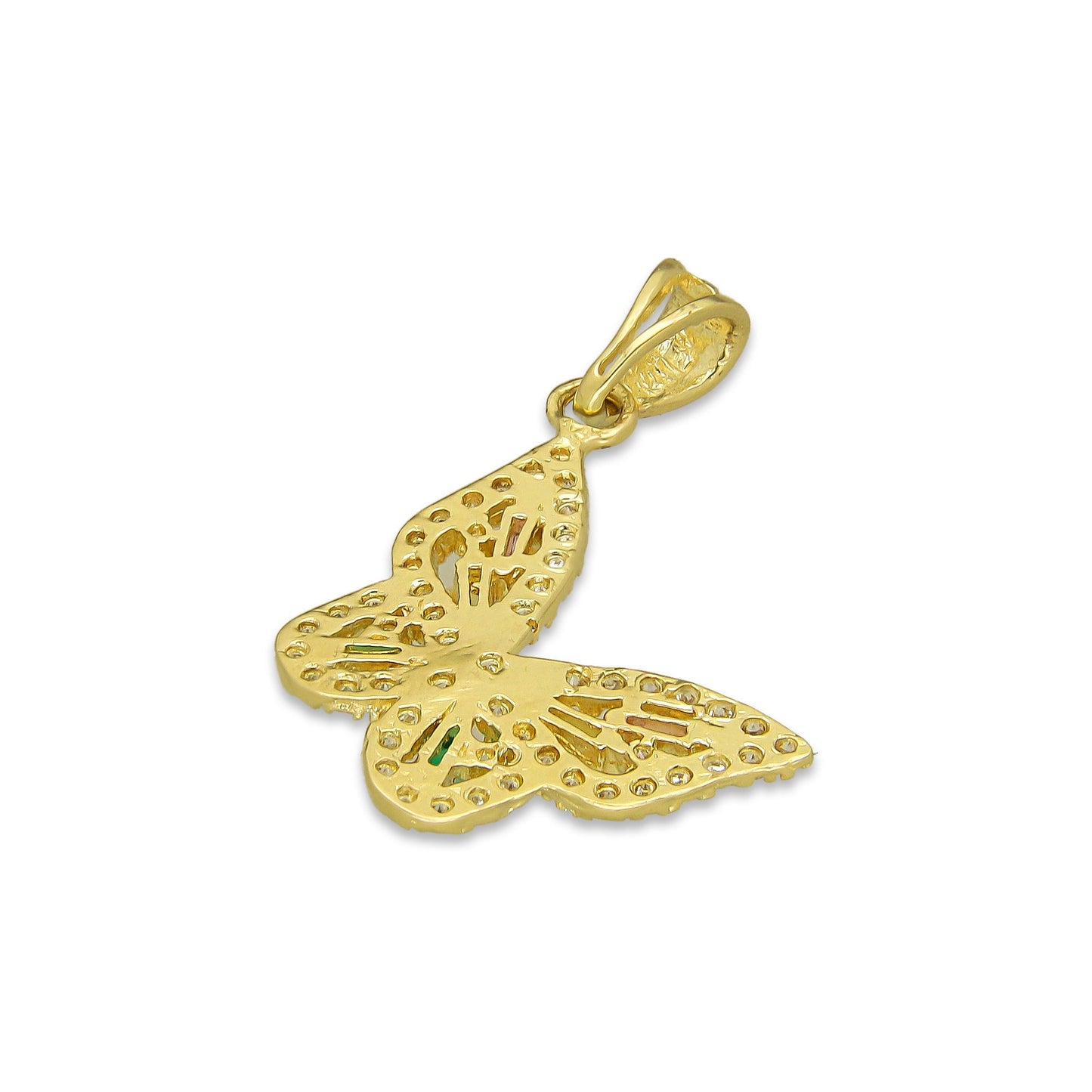 NR14DJ140 Dije Oro Sólido 14K Mariposa Baguette Multicolor 1.9 cm x 2.6 cm