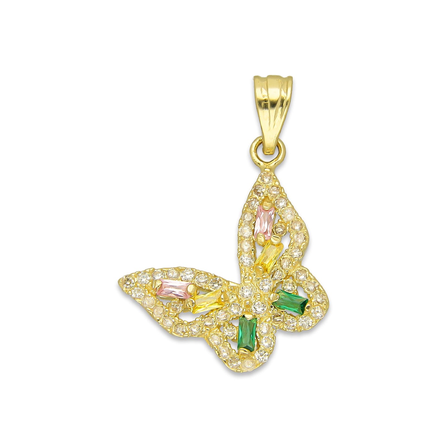 NR14DJ140 Dije Oro Sólido 14K Mariposa Baguette Multicolor 1.9 cm x 2.6 cm