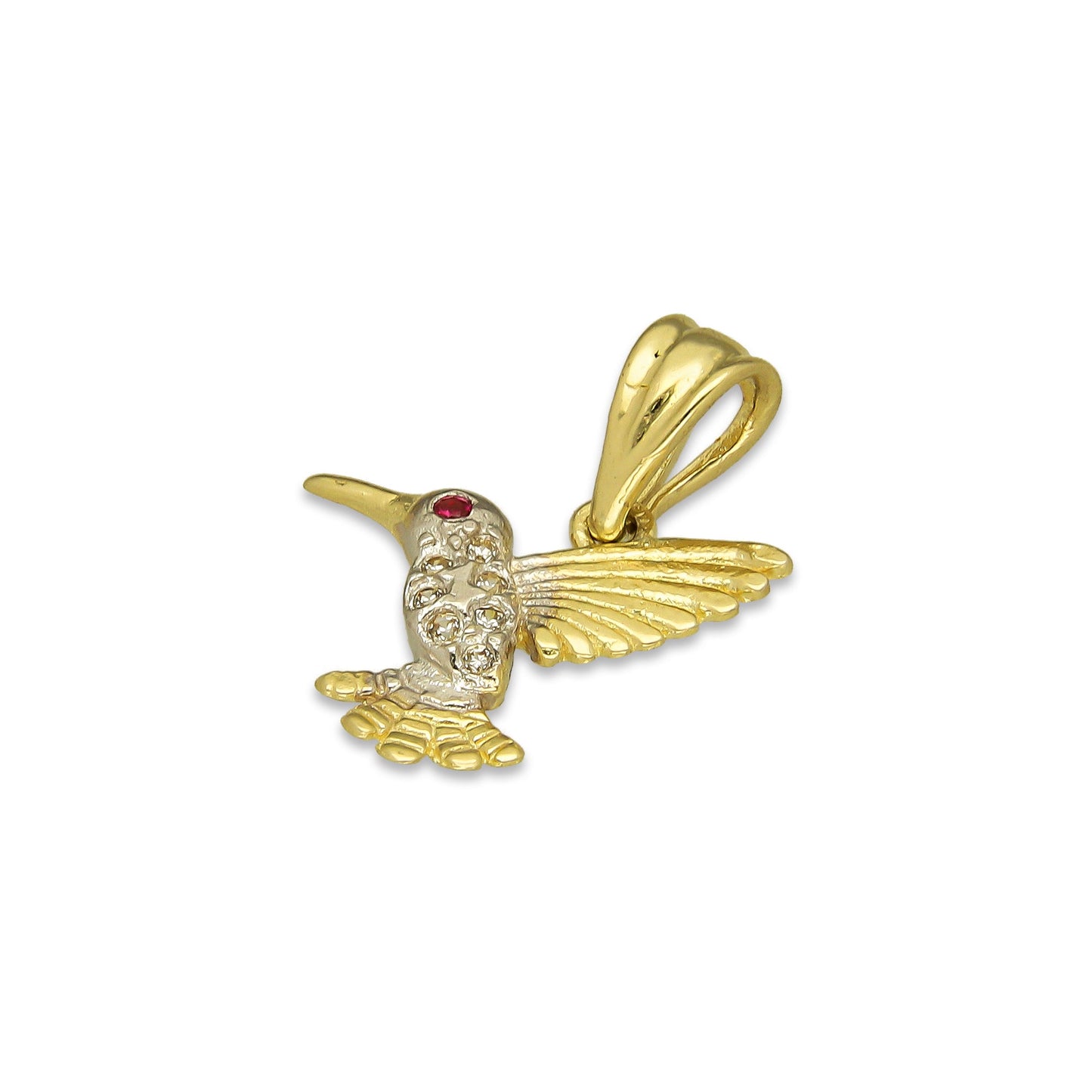 NR14DJ143 Dije Oro Sólido 14K Colibrí Chico Cuerpo Blanco 1.5 cm x 1.8 cm