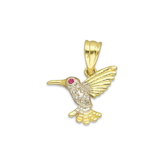 NR14DJ143 Dije Oro Sólido 14K Colibrí Chico Cuerpo Blanco 1.5 cm x 1.8 cm