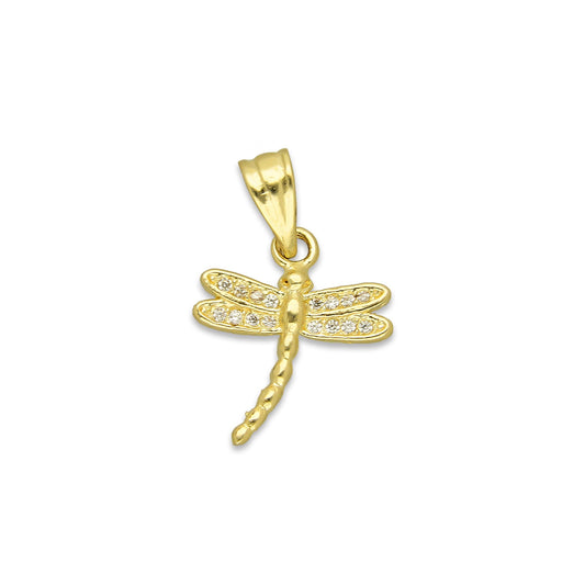 NR14DJ146 Dije Oro Sólido 14K Libélula con Zirconias 1.3 cm x 2 cm
