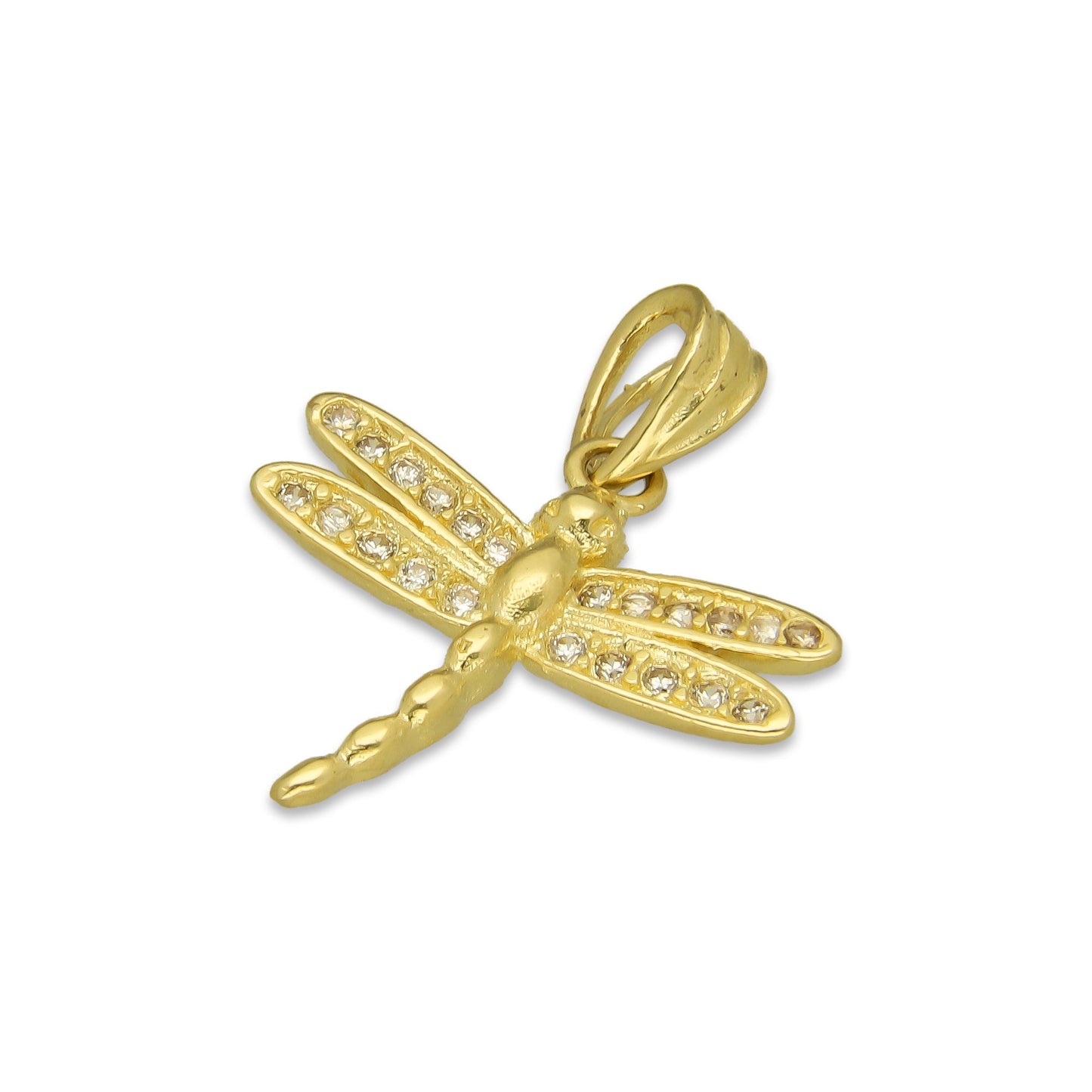 NR14DJ148 Dije Oro Sólido 14K Libélula con Zirconias Mediana 2 cm x 2.2 cm