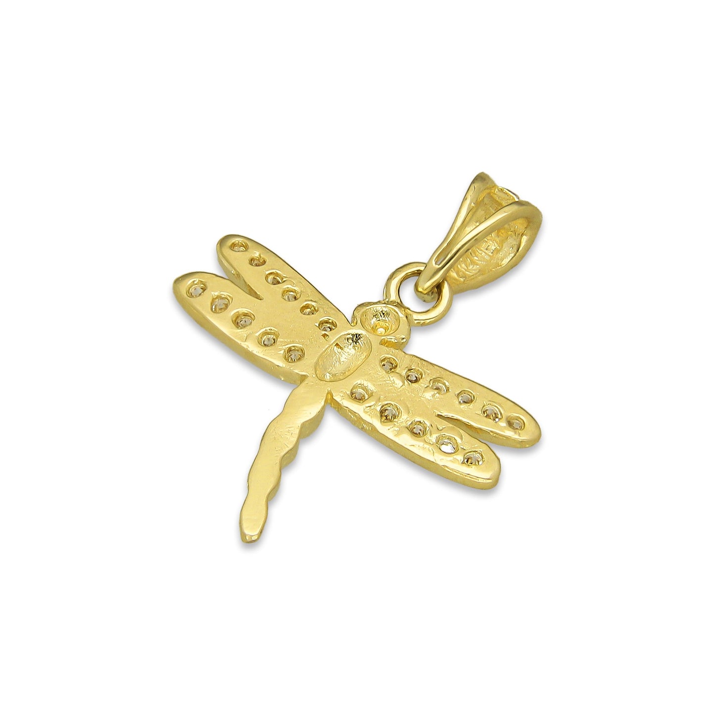 NR14DJ148 Dije Oro Sólido 14K Libélula con Zirconias Mediana 2 cm x 2.2 cm