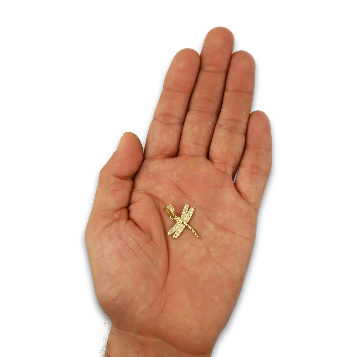 NR14DJ148 Dije Oro Sólido 14K Libélula con Zirconias Mediana 2 cm x 2.2 cm