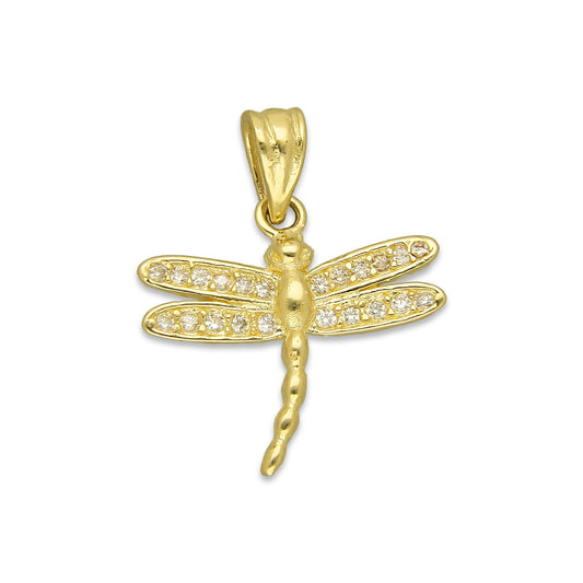 NR14DJ148 Dije Oro Sólido 14K Libélula con Zirconias Mediana 2 cm x 2.2 cm