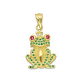 NR14DJ151 Dije Oro Sólido 14K Rana Verde con Corona 1.4 cm x 2.8 cm