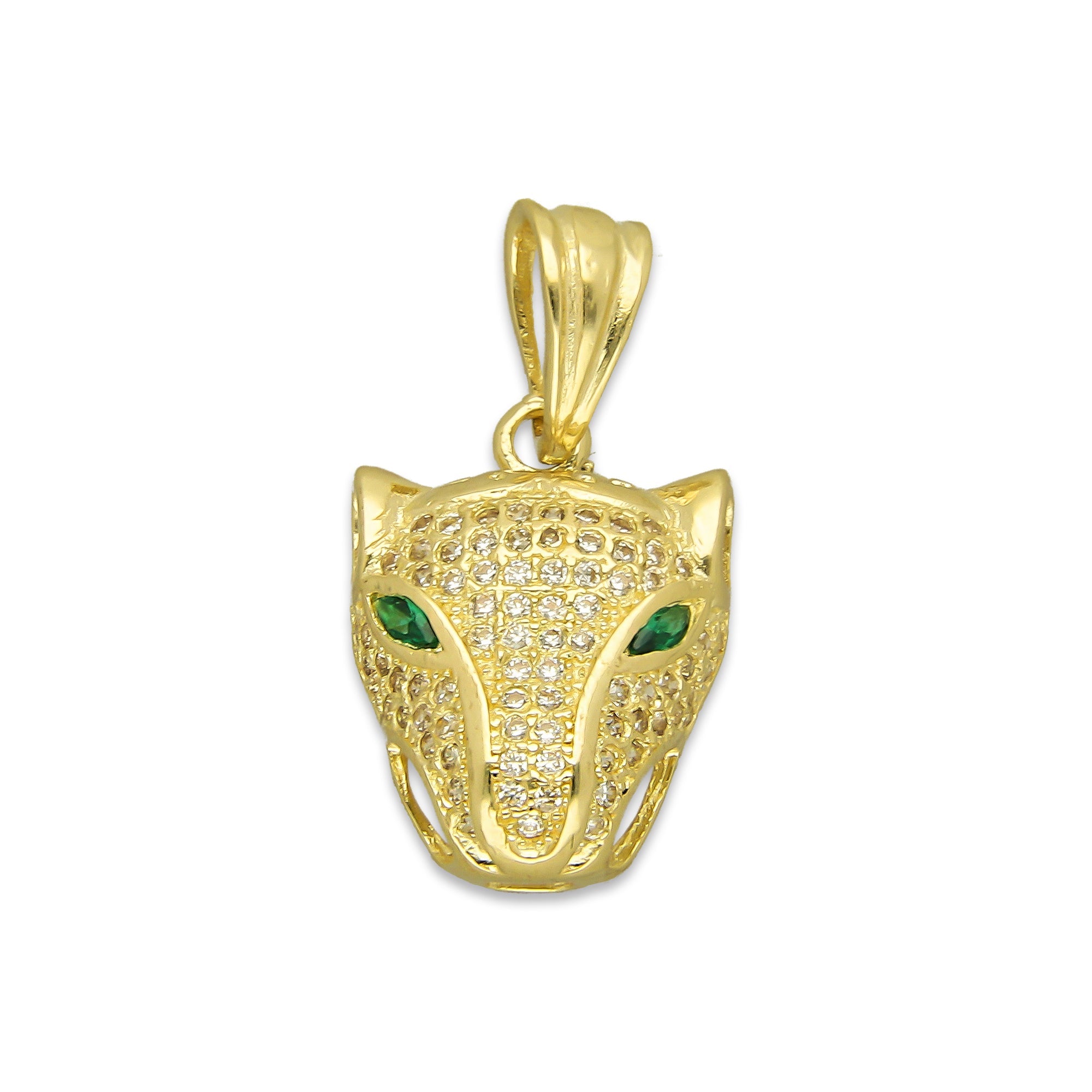 NR14DJ152 Dije Oro Sólido 14K Cara de Pantera Pavé 1.3 cm x 2.5 cm